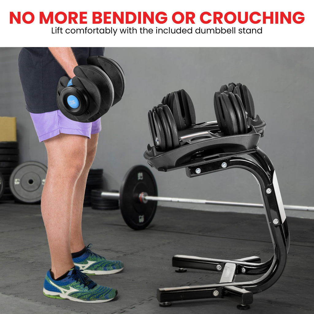 Powertrain 48KG Adjustable Dumbbell Set With Stand Blue - YDS.com.au