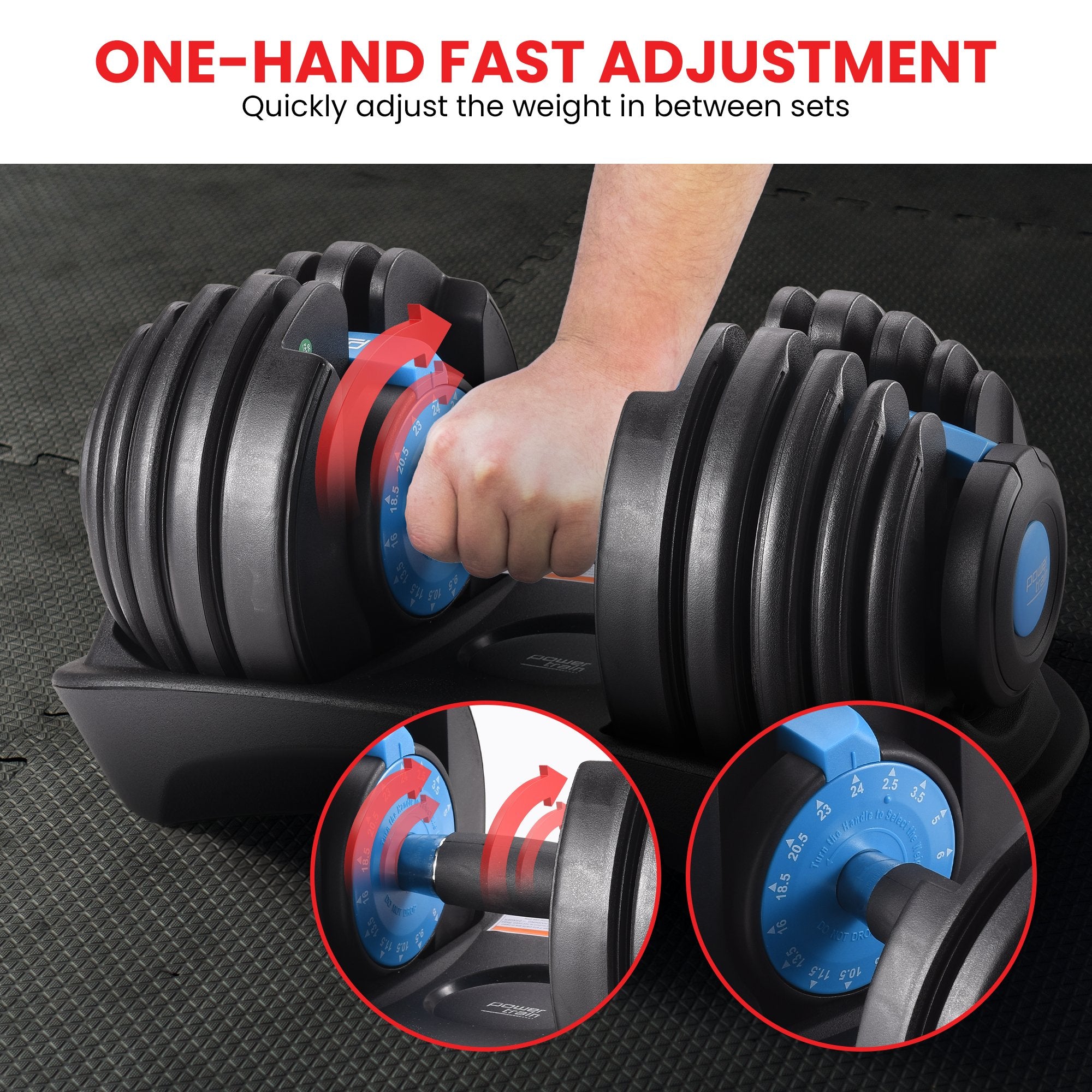 Powertrain 48KG Adjustable Dumbbell Set With Stand Blue - YDS.com.au