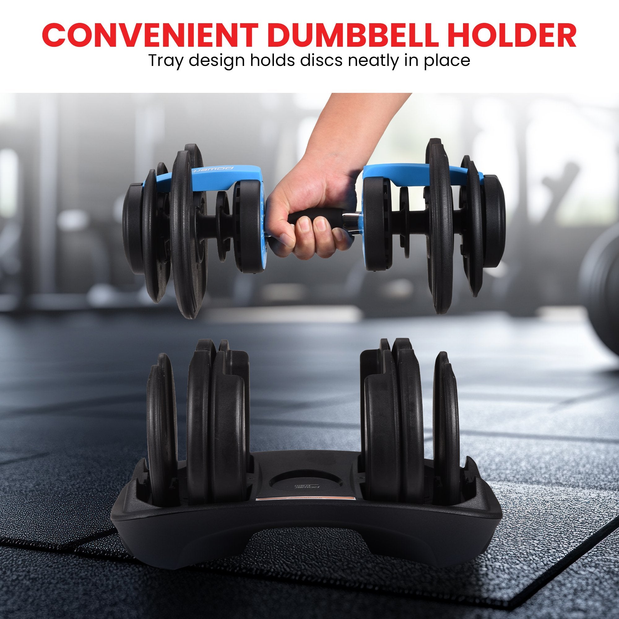 Powertrain 48KG Adjustable Dumbbell Set With Stand Blue - YDS.com.au