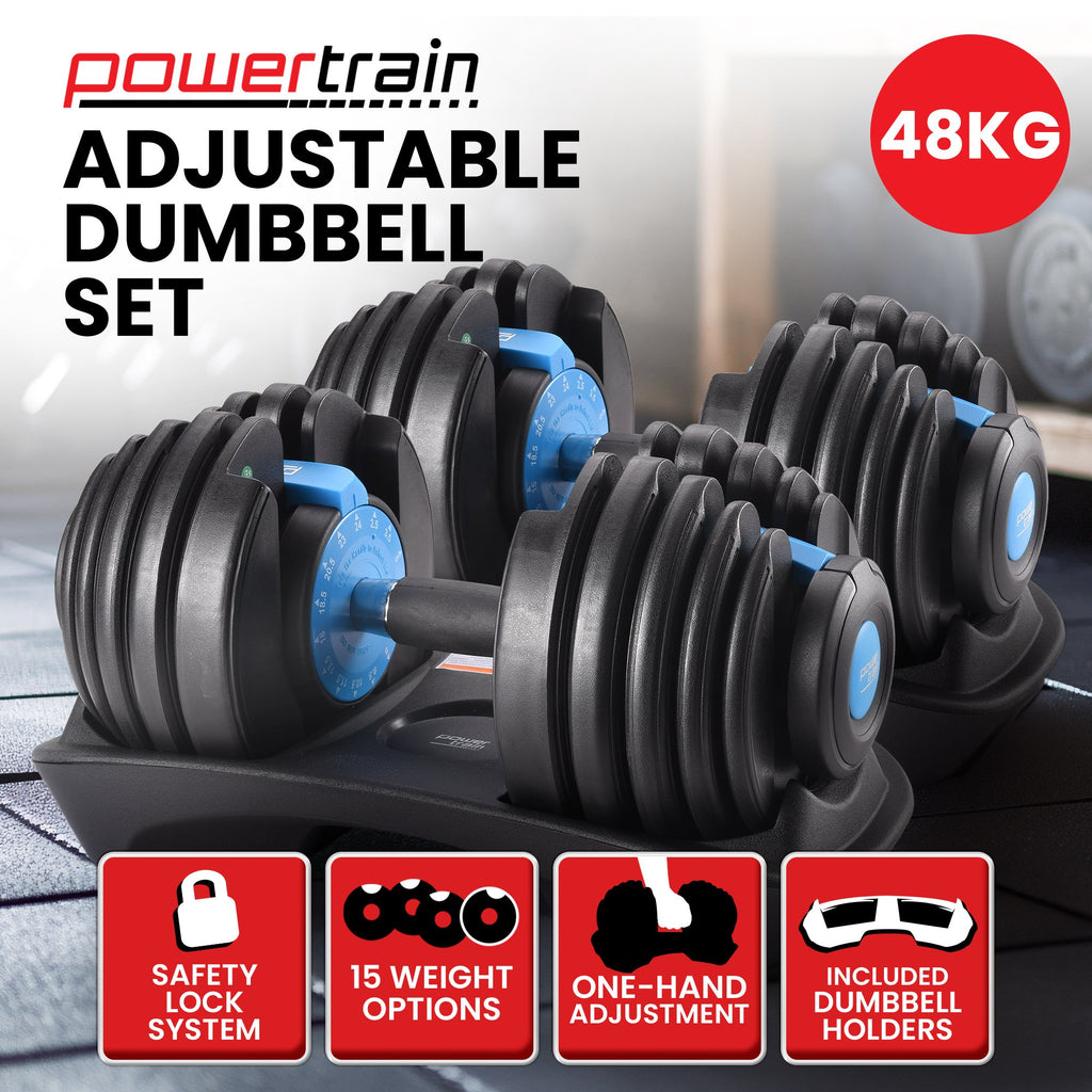 Powertrain 2x 24kg Adjustable Dumbbell Home Gym Set - YDS.com.au