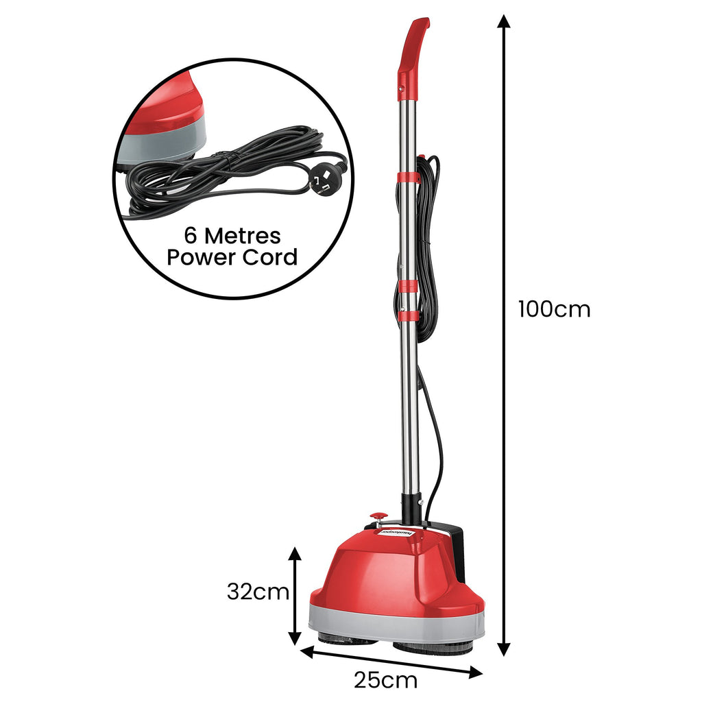 Klika Hauskeeper 5 in 1 Electric 240V Floor Polisher w/ 6M Power Cable Timber Hard Waxer Buffer Cleaner Red - YDS.com.au