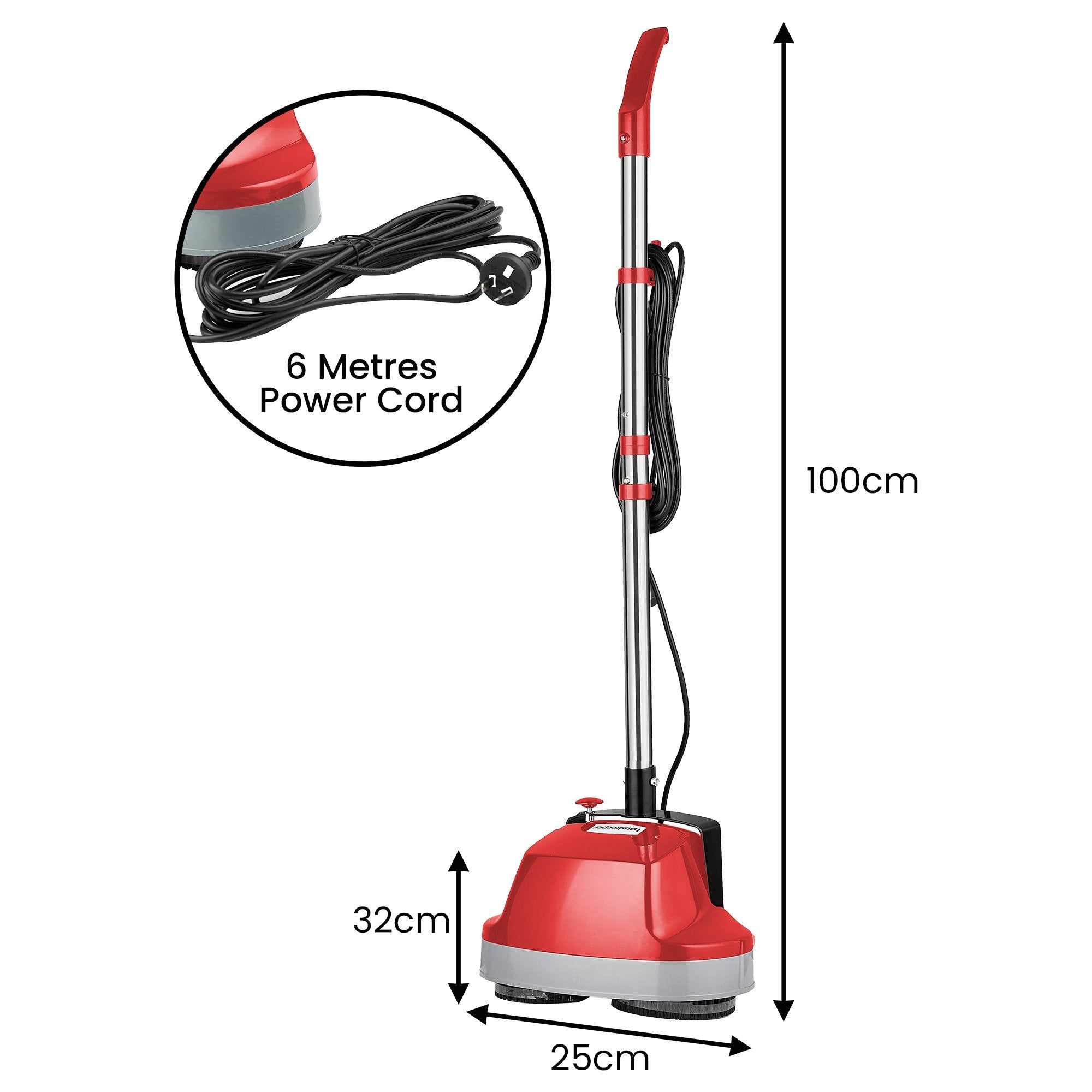 Klika Hauskeeper 5 in 1 Electric 240V Floor Polisher w/ 6M Power Cable Timber Hard Waxer Buffer Cleaner Red - YDS.com.au
