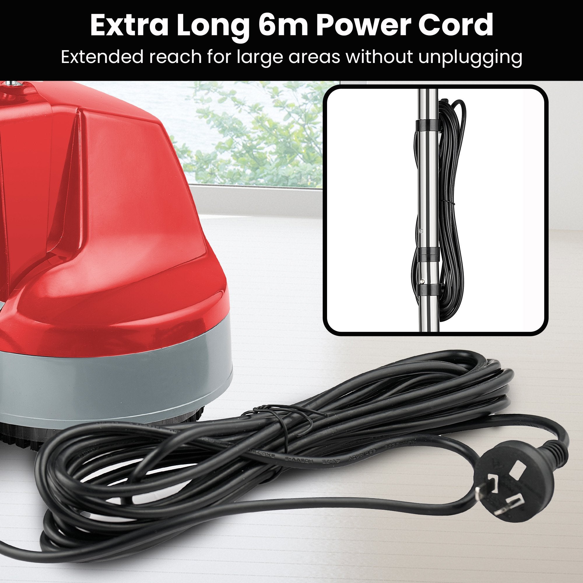 Klika Hauskeeper 5 in 1 Electric 240V Floor Polisher w/ 6M Power Cable Timber Hard Waxer Buffer Cleaner Red - YDS.com.au