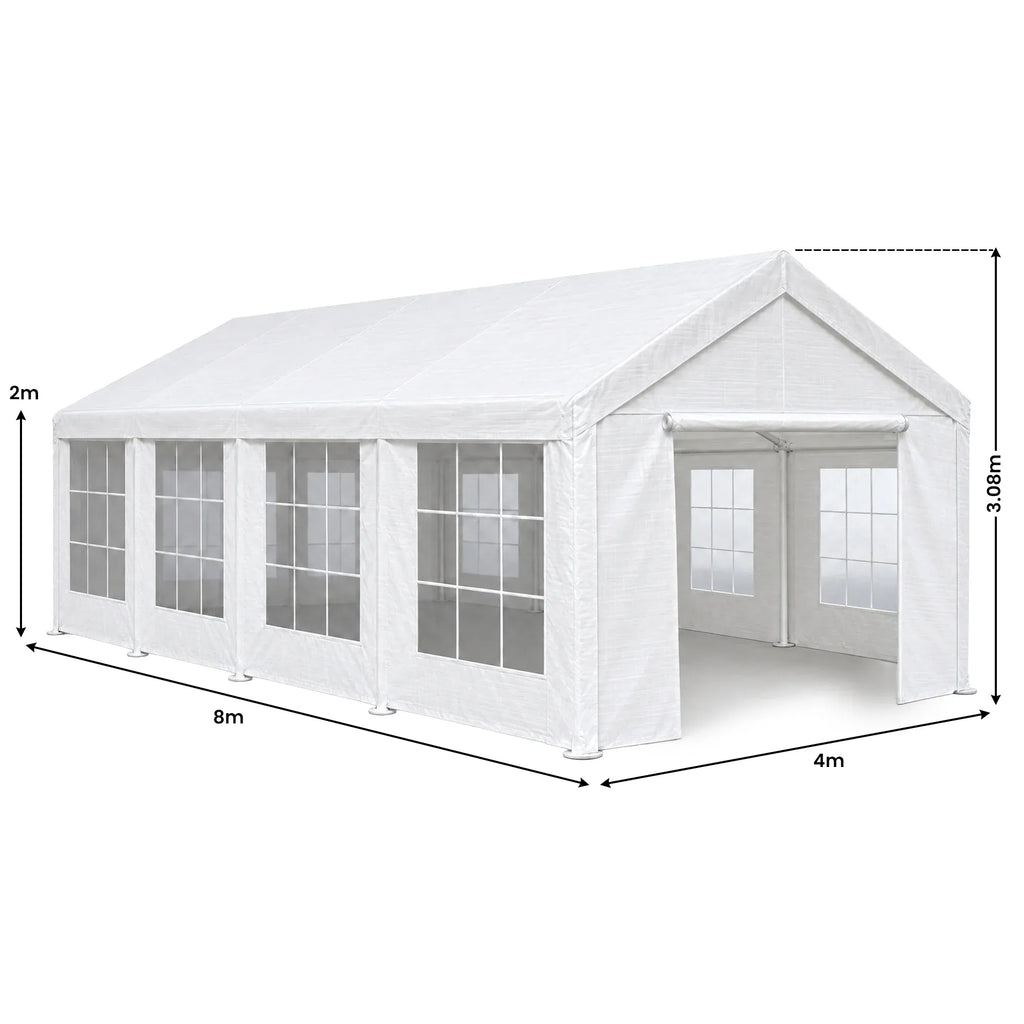 Wallaroo 4x8m Outdoor Event Marquee Party Tent Pavilion Gazebo Canopy with Removable Sidewalls & Zip Door - White