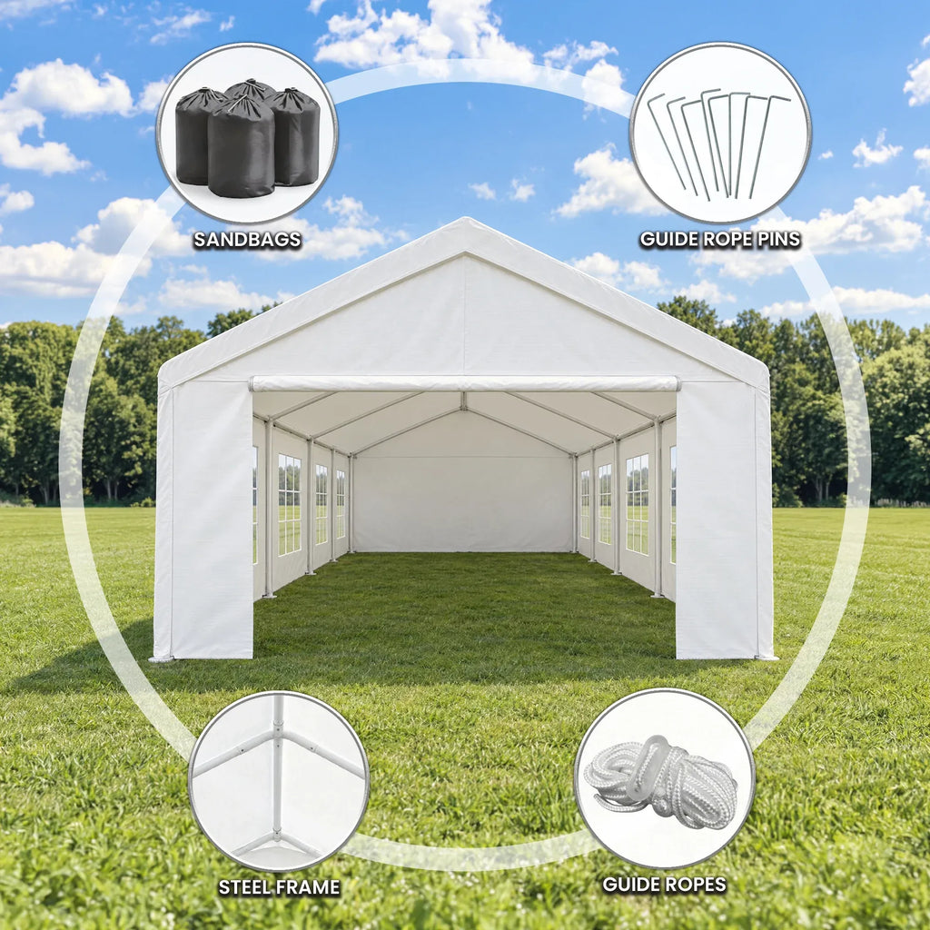 Wallaroo 4x8m Outdoor Event Marquee Party Tent Pavilion Gazebo Canopy with Removable Sidewalls & Zip Door - White