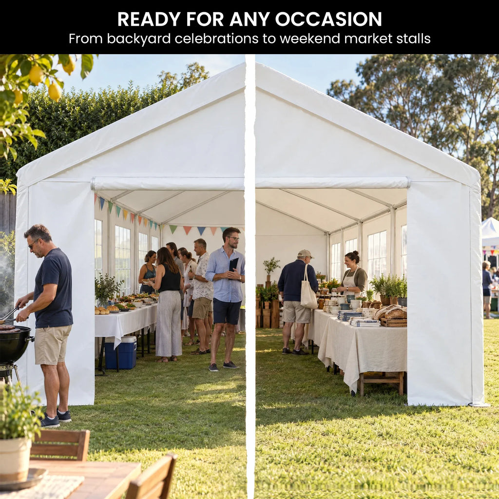 Wallaroo 4x8m Outdoor Event Marquee Party Tent Pavilion Gazebo Canopy with Removable Sidewalls & Zip Door - White