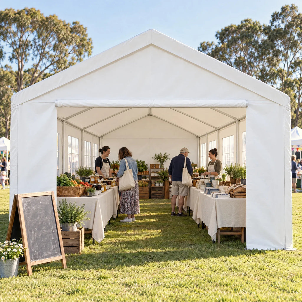 Wallaroo 4x8m Outdoor Event Marquee Party Tent Pavilion Gazebo Canopy with Removable Sidewalls & Zip Door - White
