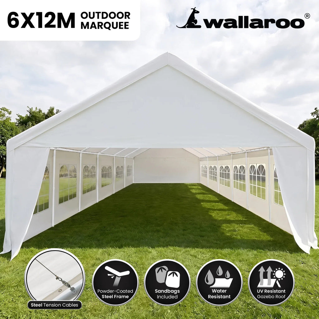 Wallaroo 6x12m Outdoor Event Marquee Gazebo Party Wedding Tent - White