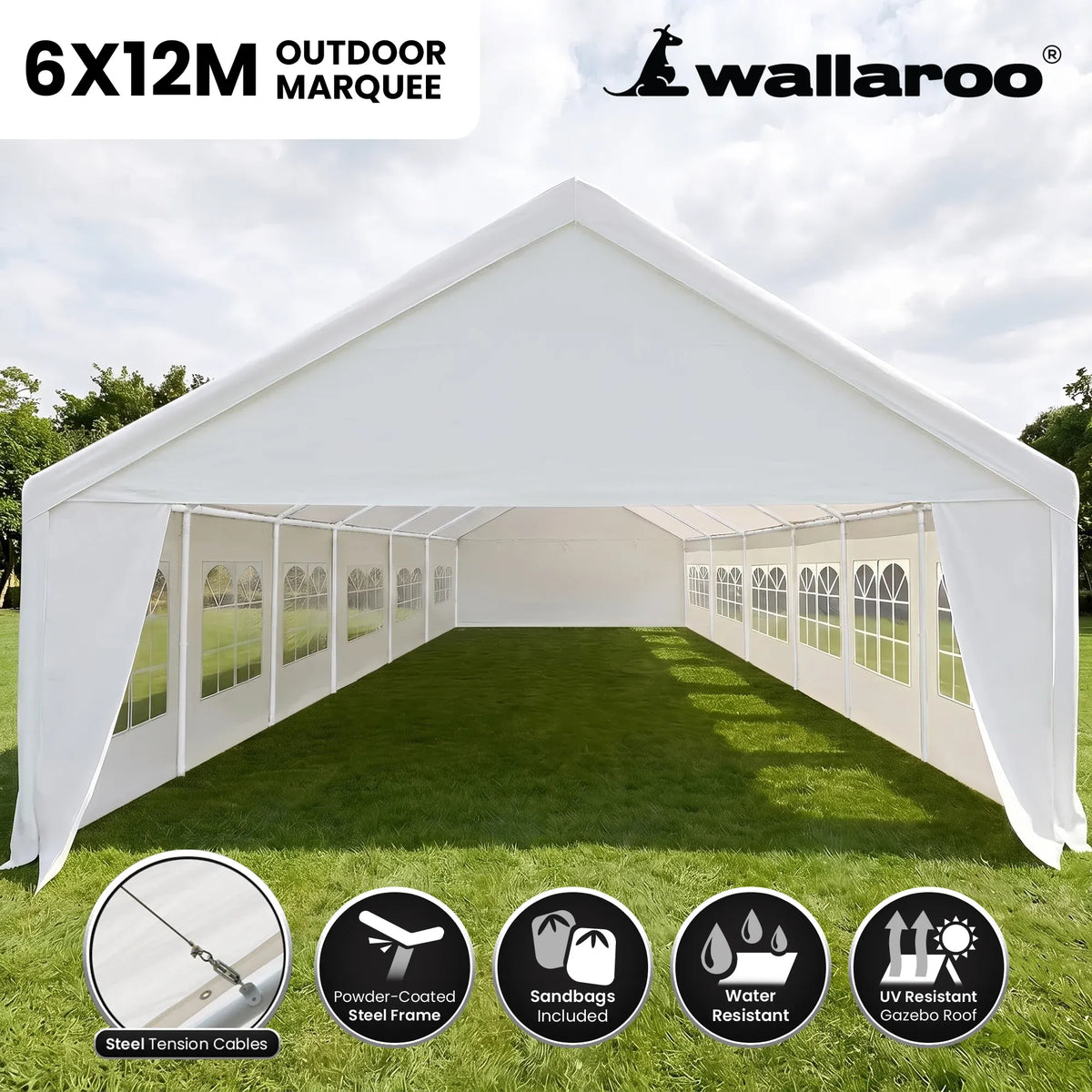 Wallaroo 6x12m Outdoor Event Marquee Gazebo Party Wedding Tent - White