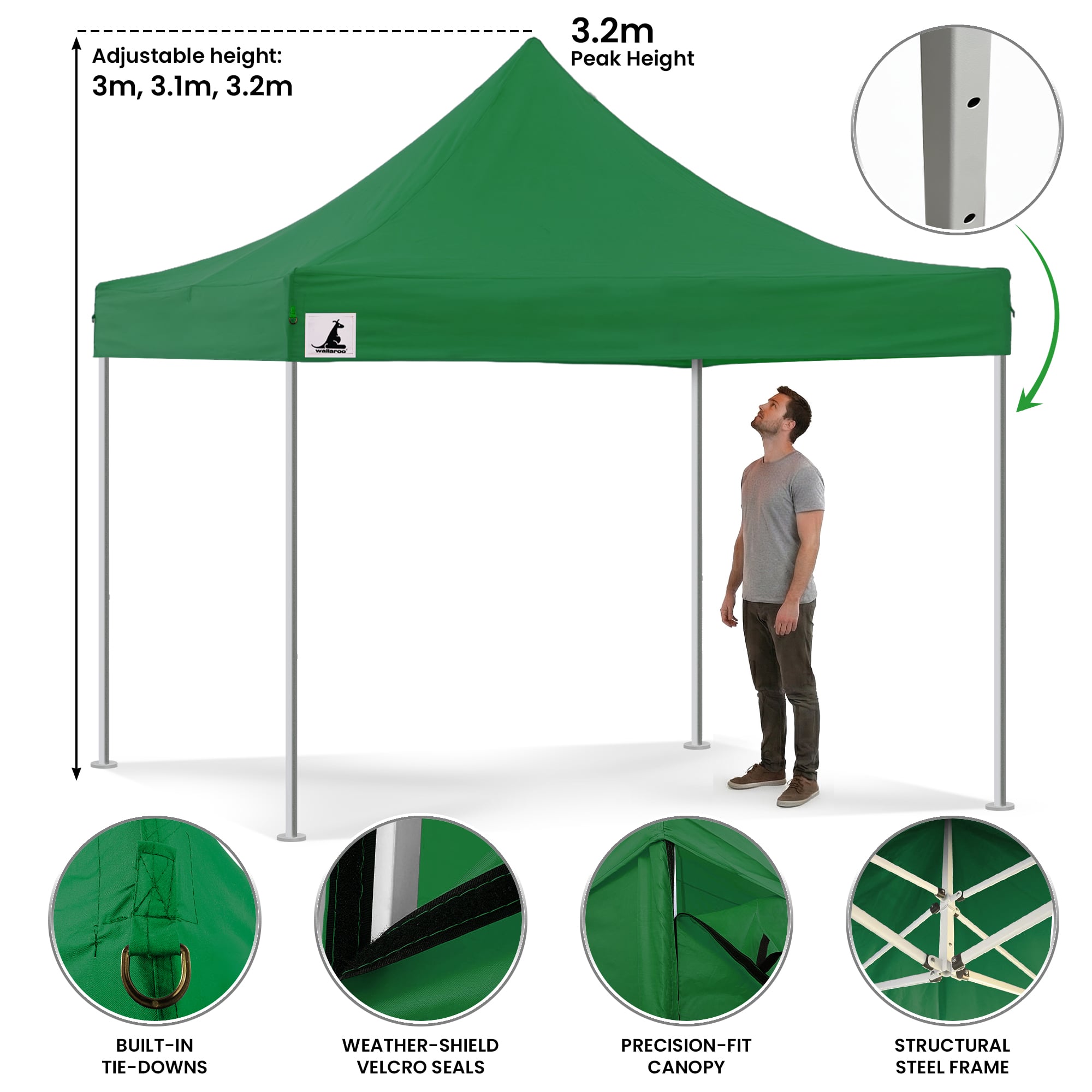 Carpa Gazebo Wallaroo 3x3 plegable para exteriores, color verde
