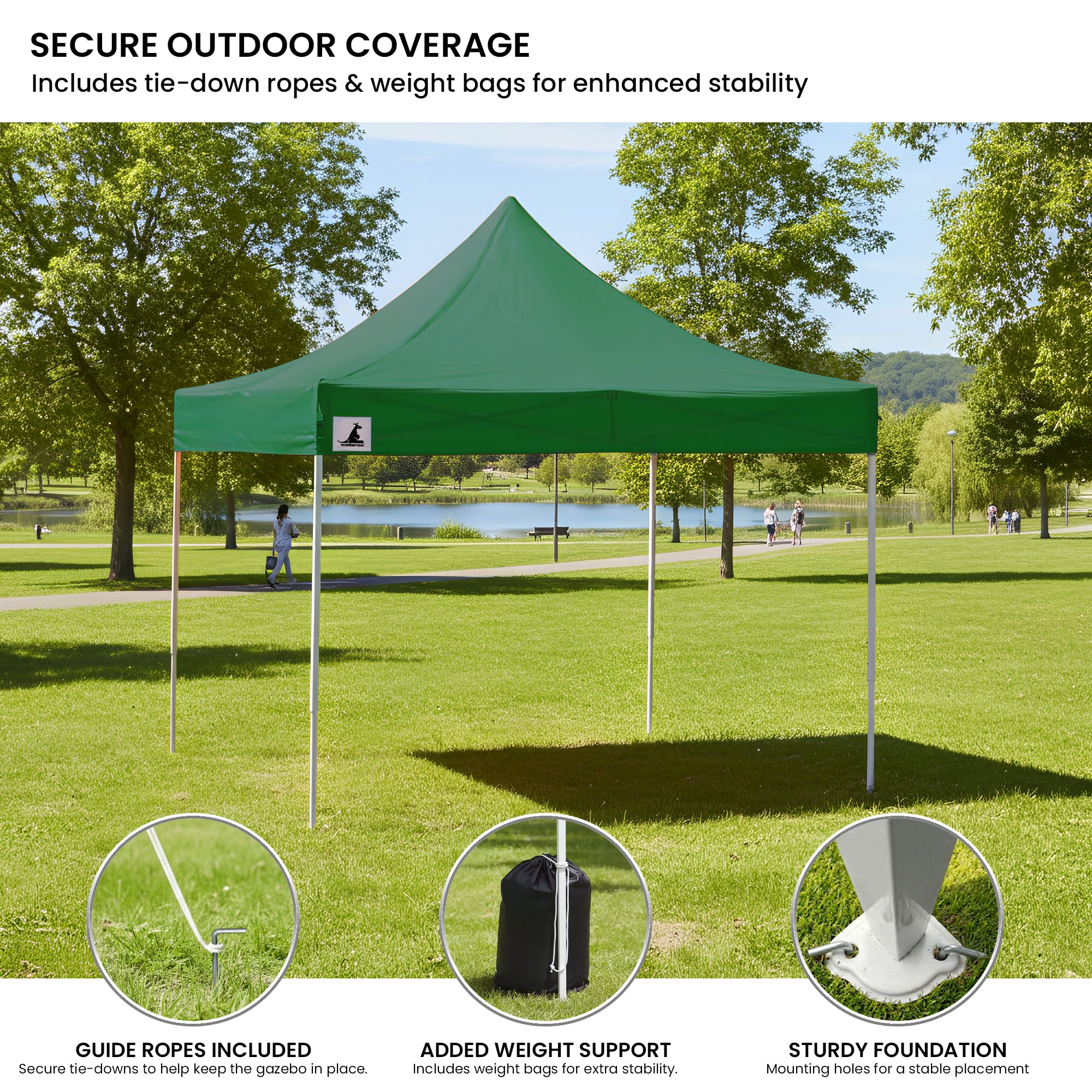 Carpa Gazebo Wallaroo 3x3 plegable para exteriores, color verde