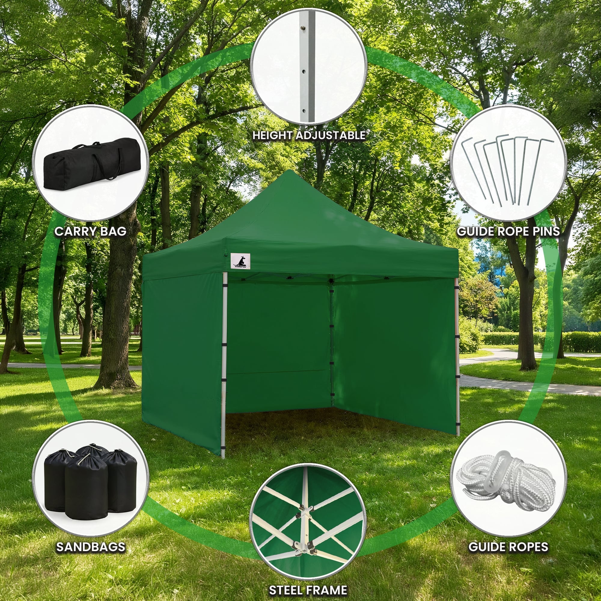 Carpa Gazebo Wallaroo 3x3 plegable para exteriores, color verde