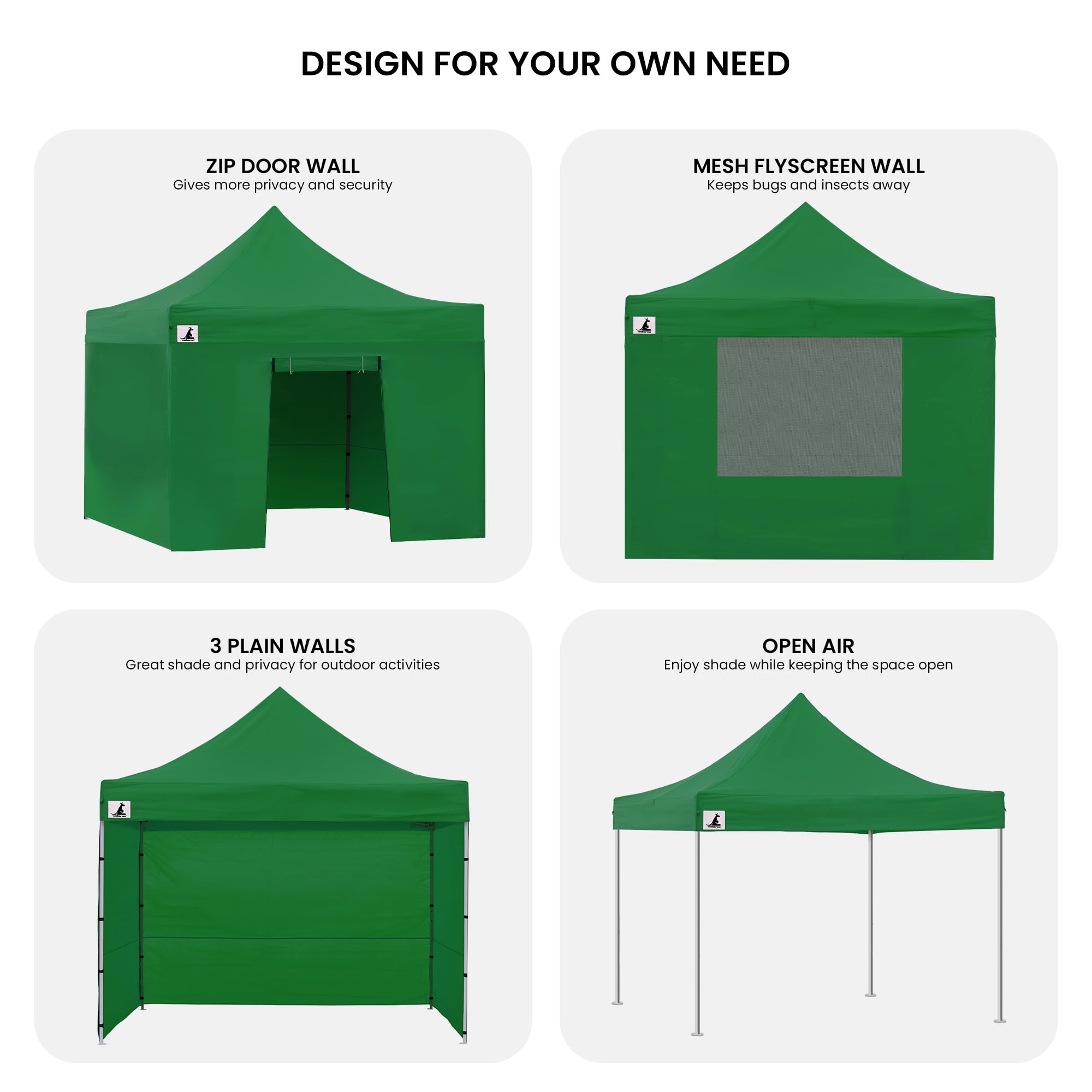Carpa Gazebo Wallaroo 3x3 plegable para exteriores, color verde
