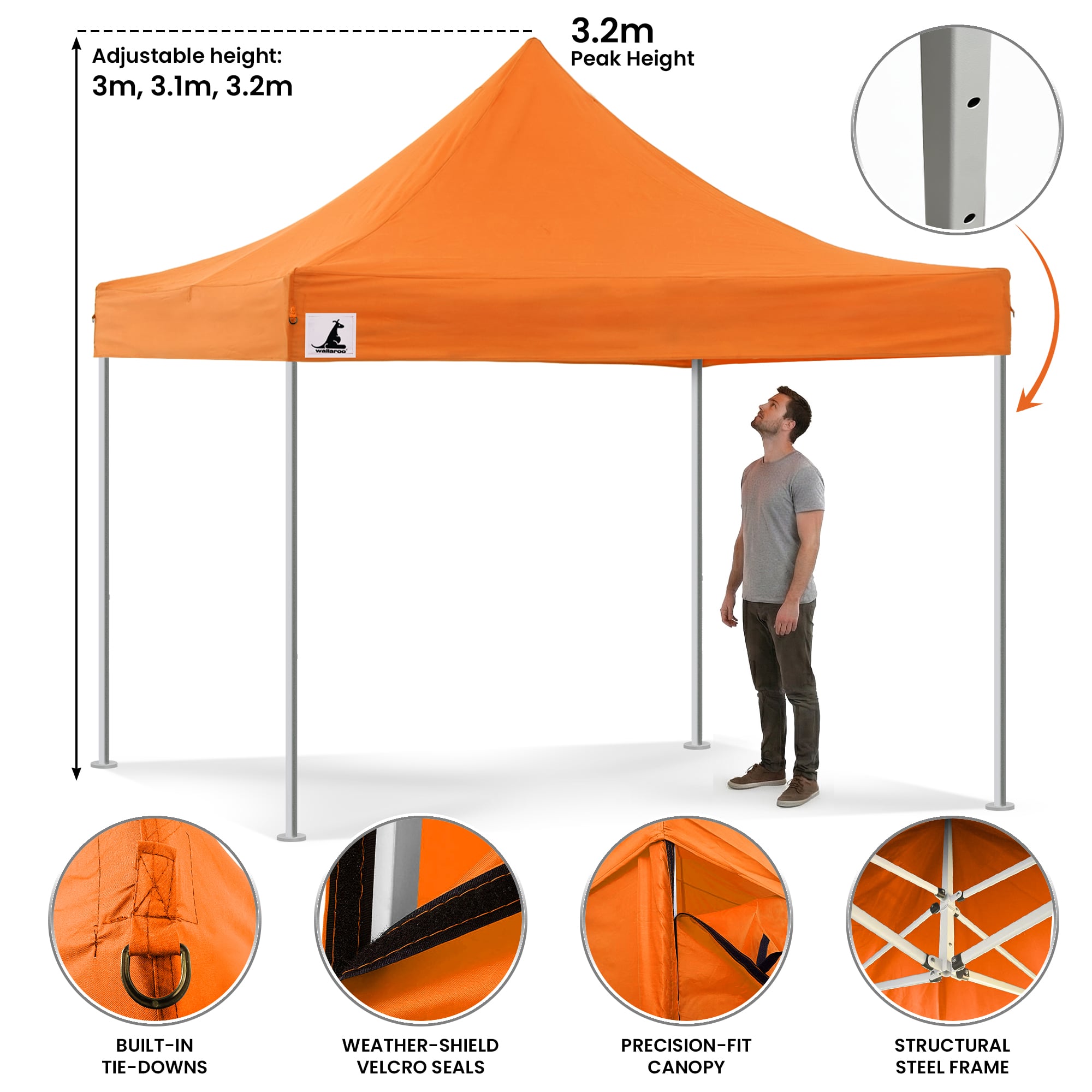 Carpa Gazebo Wallaroo 3x3 PopUp Outdoor - Naranja