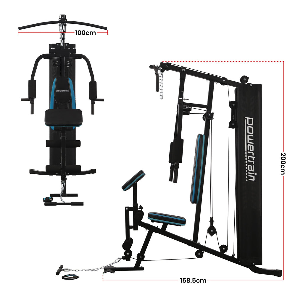 Powertrain JX-300 Multi Station Home Gym 44kg Weight Stack Cable Machine, Curl Pad Leg Extension and Pull-down Bar