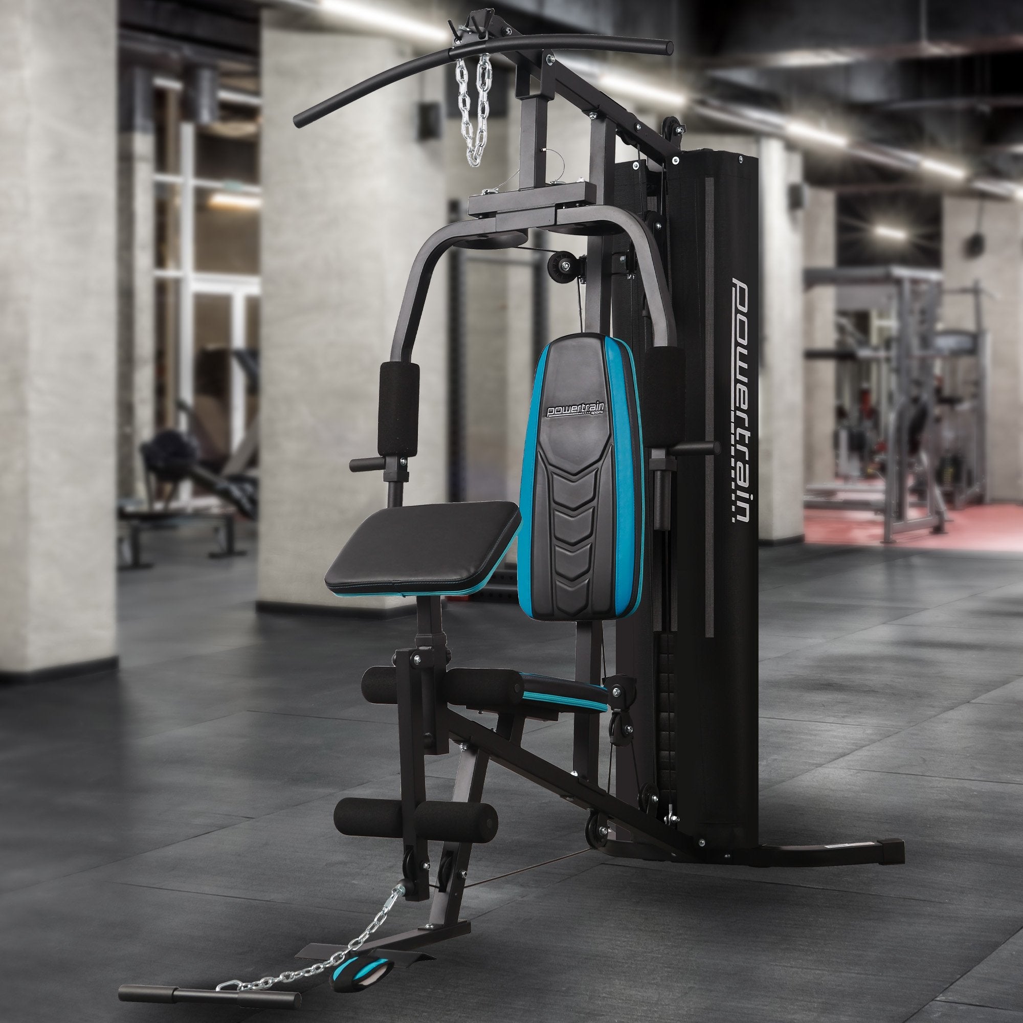 Powertrain JX-300 Multi Station Home Gym 44kg Weight Stack Cable Machine, Curl Pad Leg Extension and Pull-down Bar