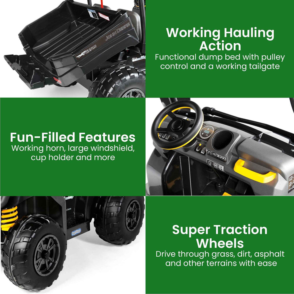 John Deere Midnight Black Gator XUV Kids Ride On Car Dual Seat 12V Battery