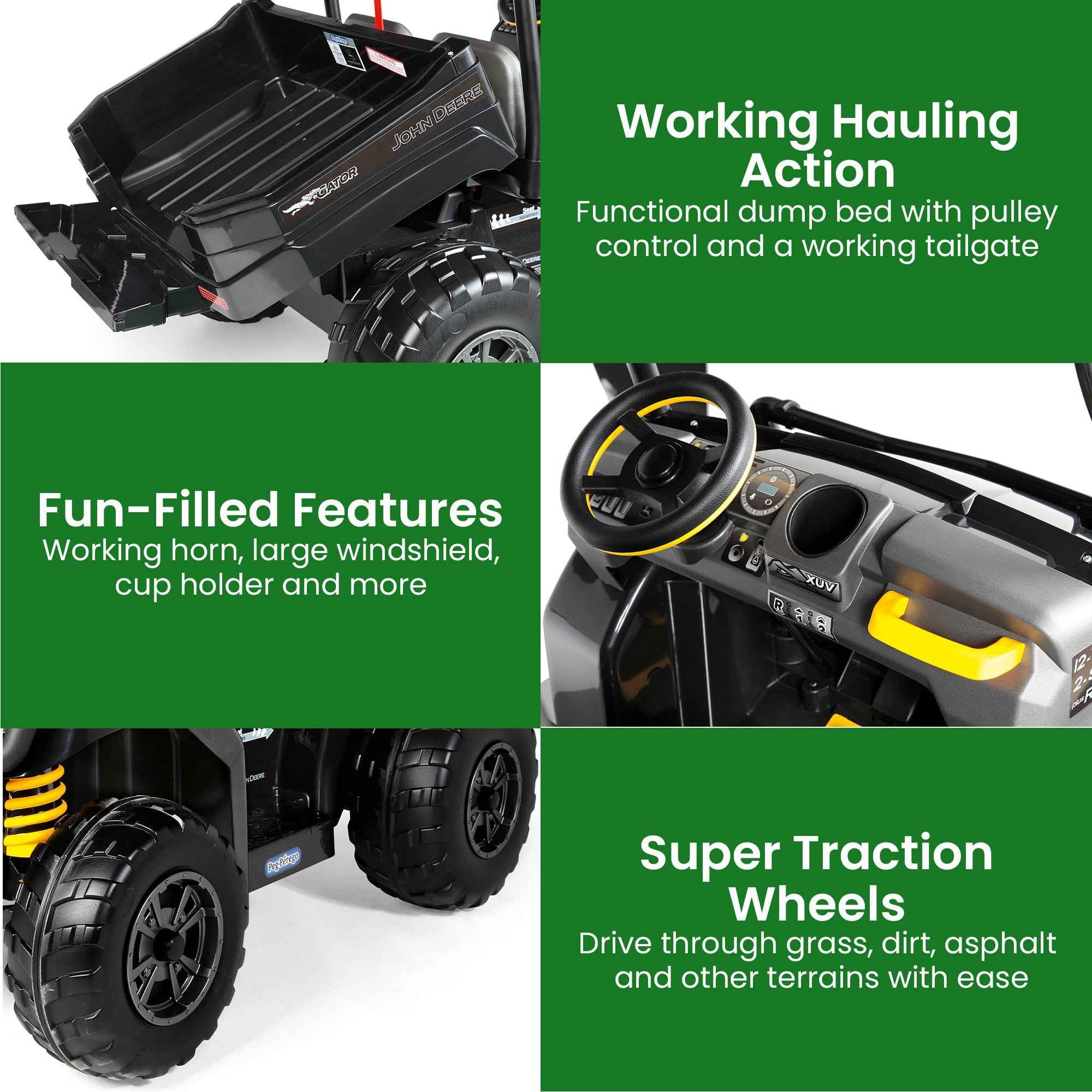 John Deere Midnight Black Gator XUV Kids Ride On Car Dual Seat 12V Battery