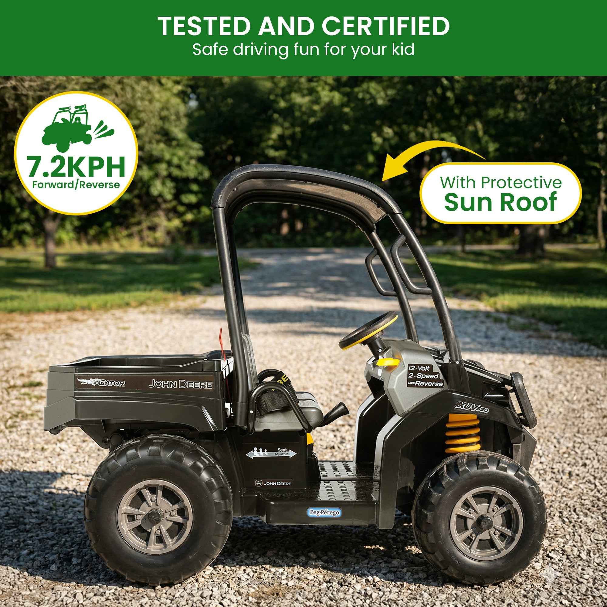 John Deere Midnight Black Gator XUV Kids Ride On Car Dual Seat 12V Battery