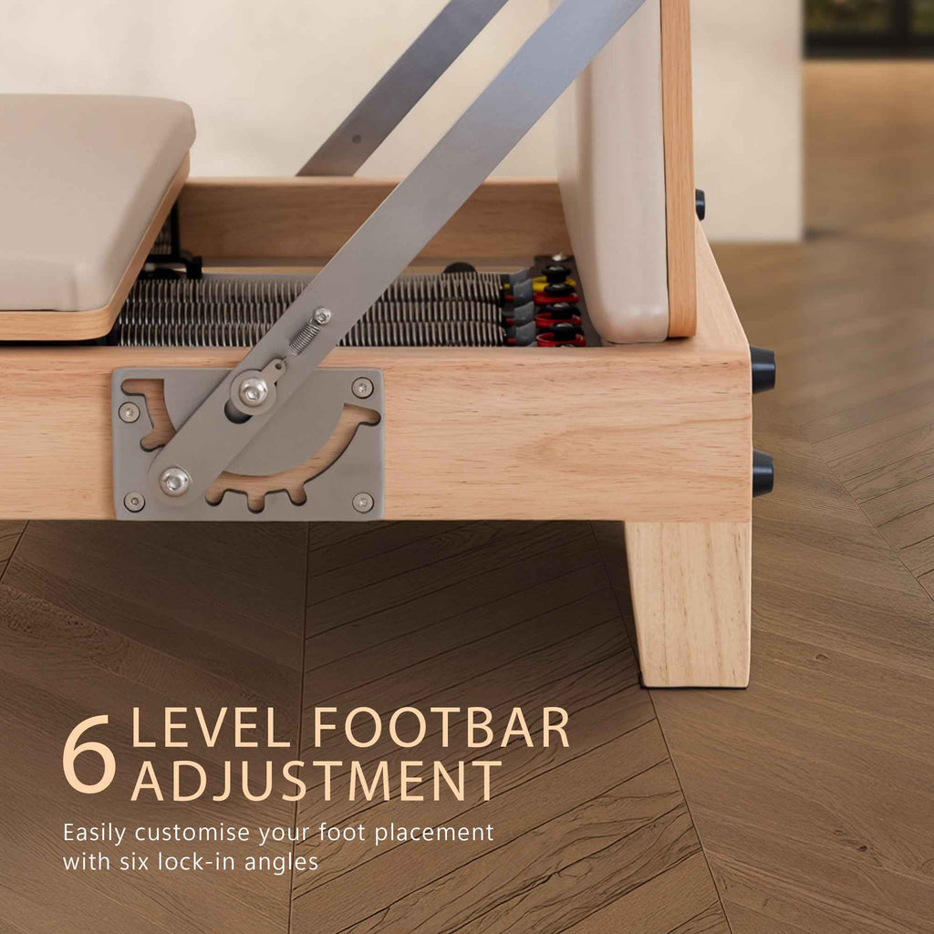 Powertrain Selina Pilates Reformer Machine Wooden Folding Multifunctional Home Gym Equipment with Jumpboard & Sitting Box Oak Beige