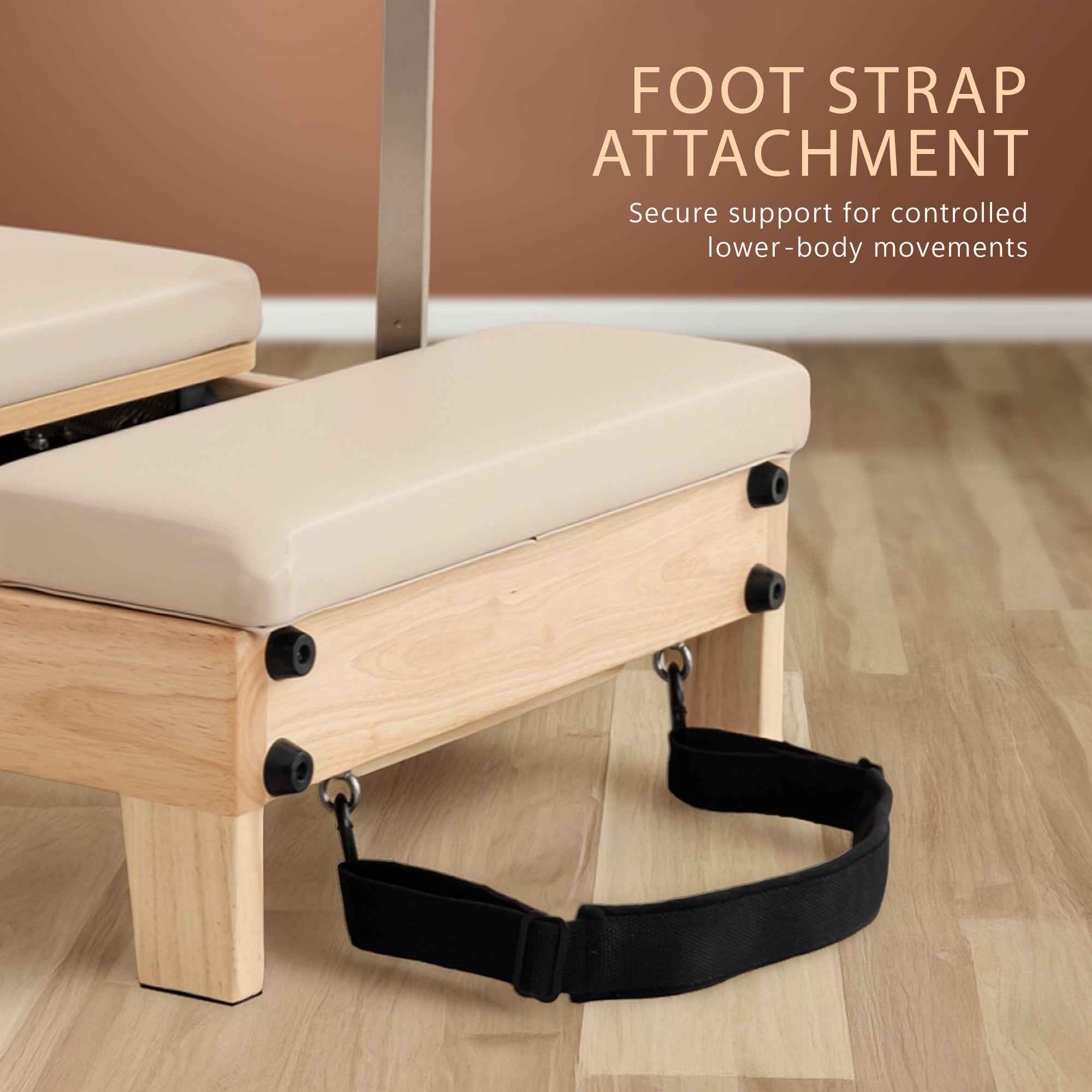 Powertrain Selina Pilates Reformer Machine Wooden Folding Multifunctional Home Gym Equipment with Jumpboard & Sitting Box Oak Beige