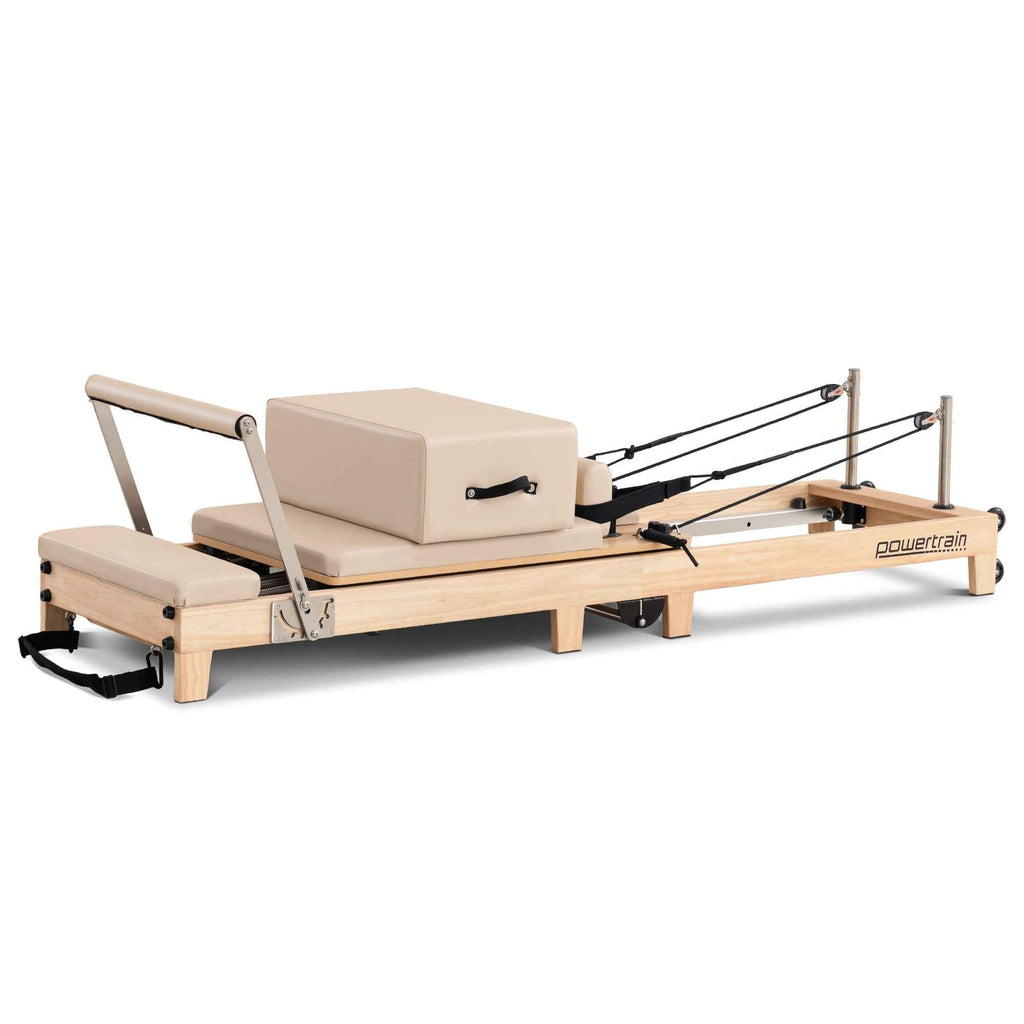 Powertrain Selina Pilates Reformer Machine Wooden Folding Multifunctional Home Gym Equipment with Jumpboard & Sitting Box Oak Beige
