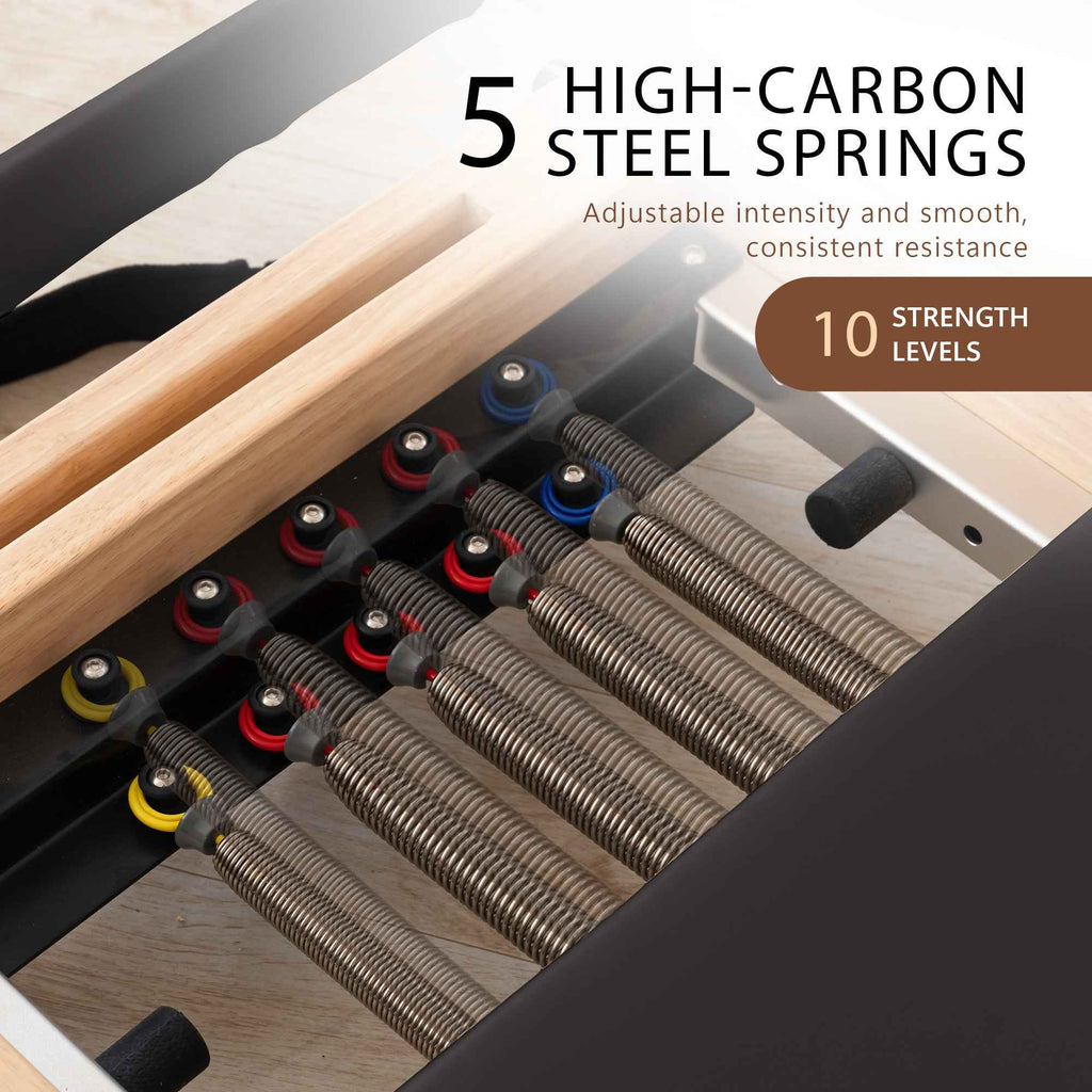 Powertrain Selina Pilates Reformer Machine Wooden Folding Multifunctional Home Gym Equipment with Jumpboard & Sitting Box Oak Black