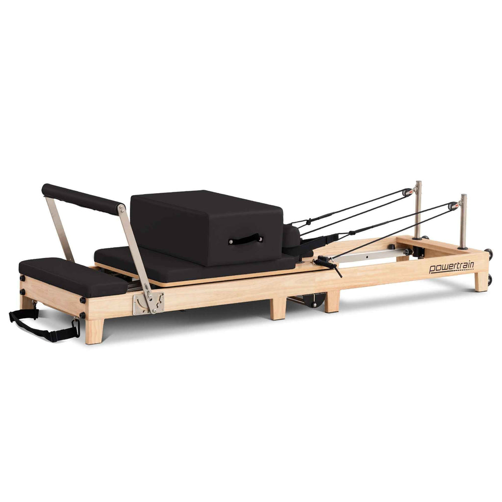 Powertrain Selina Pilates Reformer Machine Wooden Folding Multifunctional Home Gym Equipment with Jumpboard & Sitting Box Oak Black
