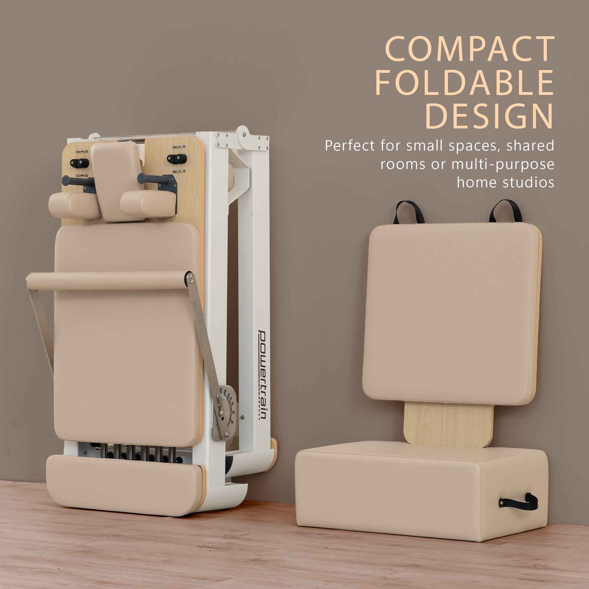 Powertrain Velora Beige Aluminium Foldable Pilates Board Reformer Multifunctional Core Exercise Set Ab Trainer Platform Extender Sitting Box Jumpboard And Footbar Full Body Home