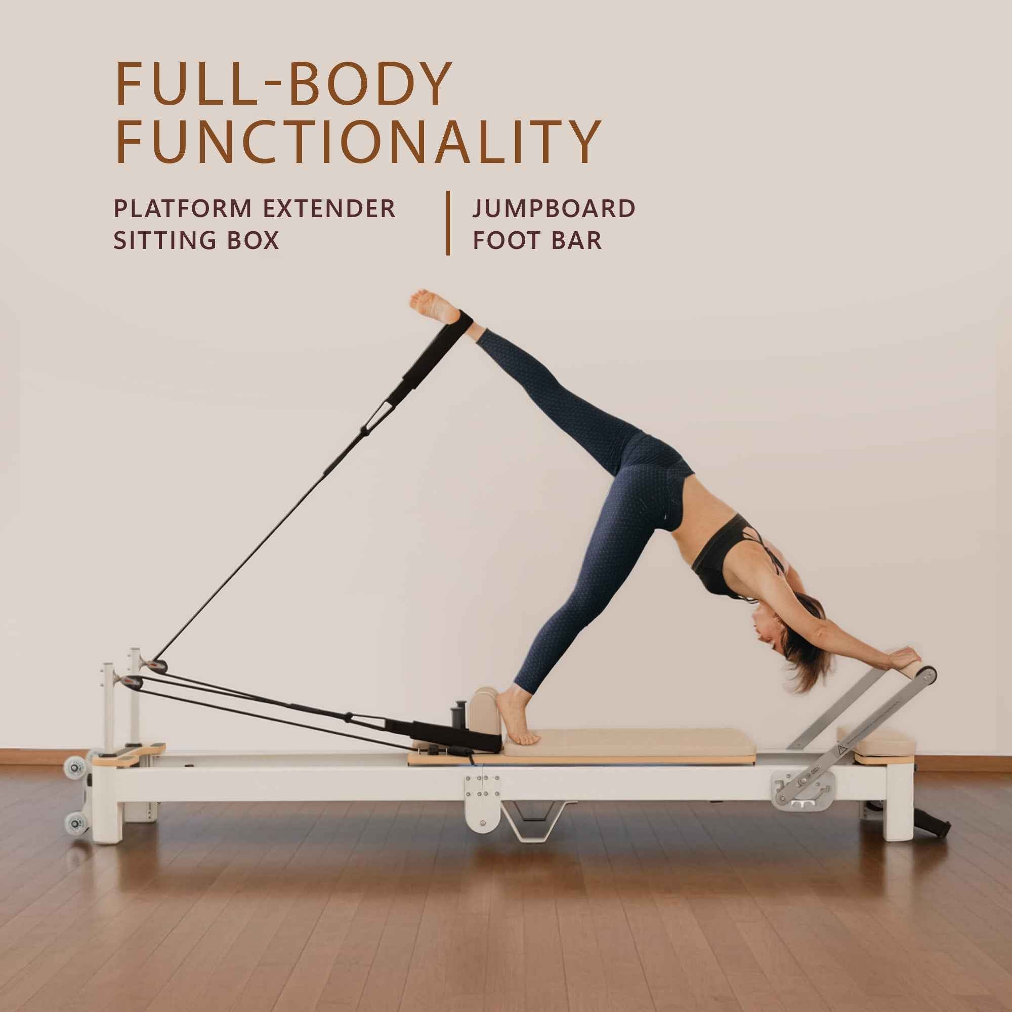 Powertrain Velora Beige Aluminium Foldable Pilates Board Reformer Multifunctional Core Exercise Set Ab Trainer Platform Extender Sitting Box Jumpboard And Footbar Full Body Home