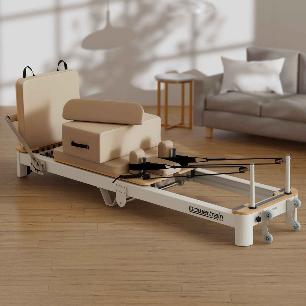 Powertrain Velora Beige Aluminium Foldable Pilates Board Reformer Multifunctional Core Exercise Set Ab Trainer Platform Extender Sitting Box Jumpboard And Footbar Full Body Home