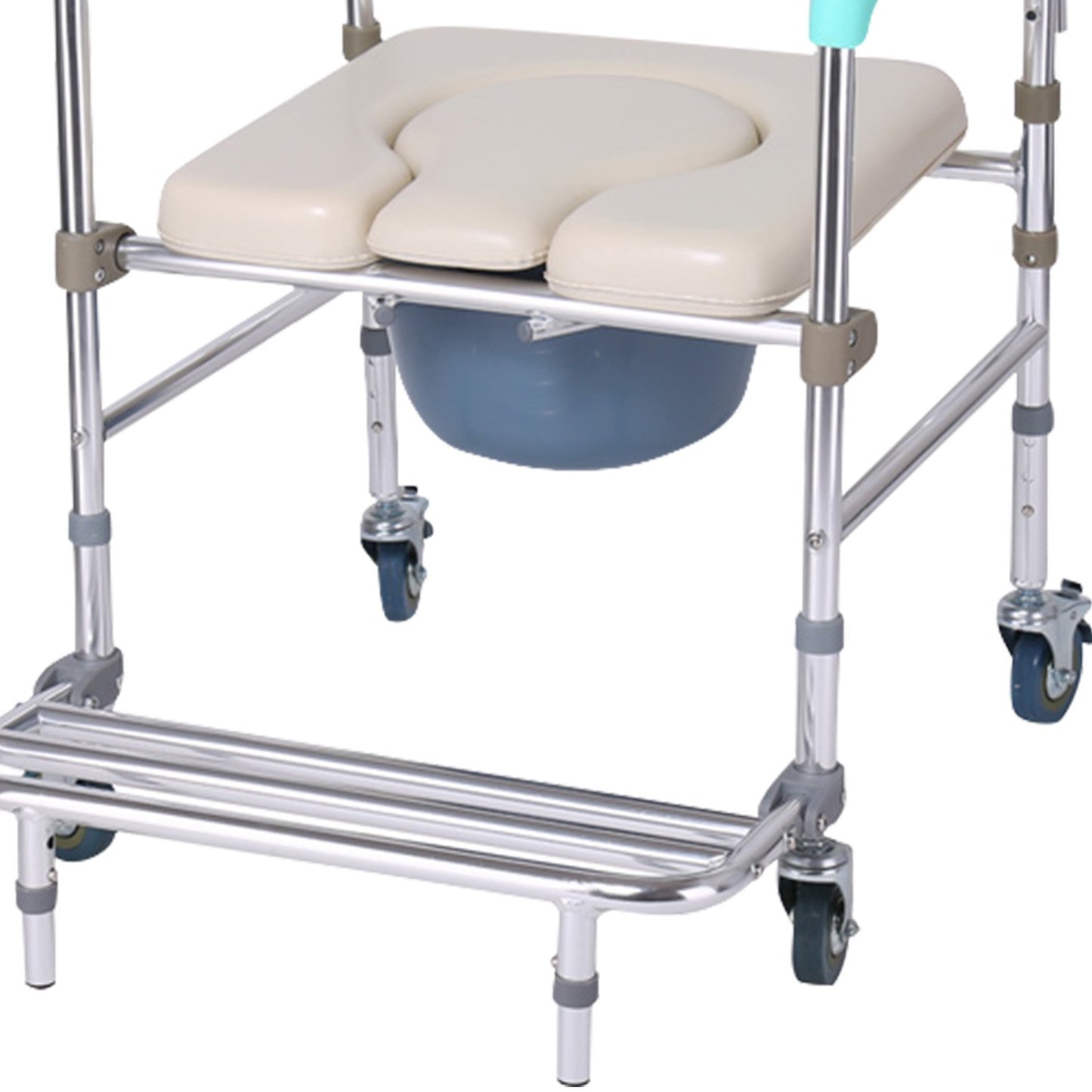 Orthonica Commode Chair With Castors Aluminium Frame Footrest Soft Push Handles
