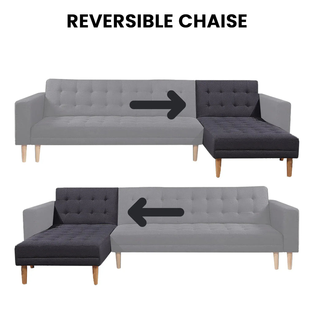 Sarantino Linen Fabric Corner Sofa Bed Couch Lounge With Chaise Furniture - Dark Grey - YDS.com.au