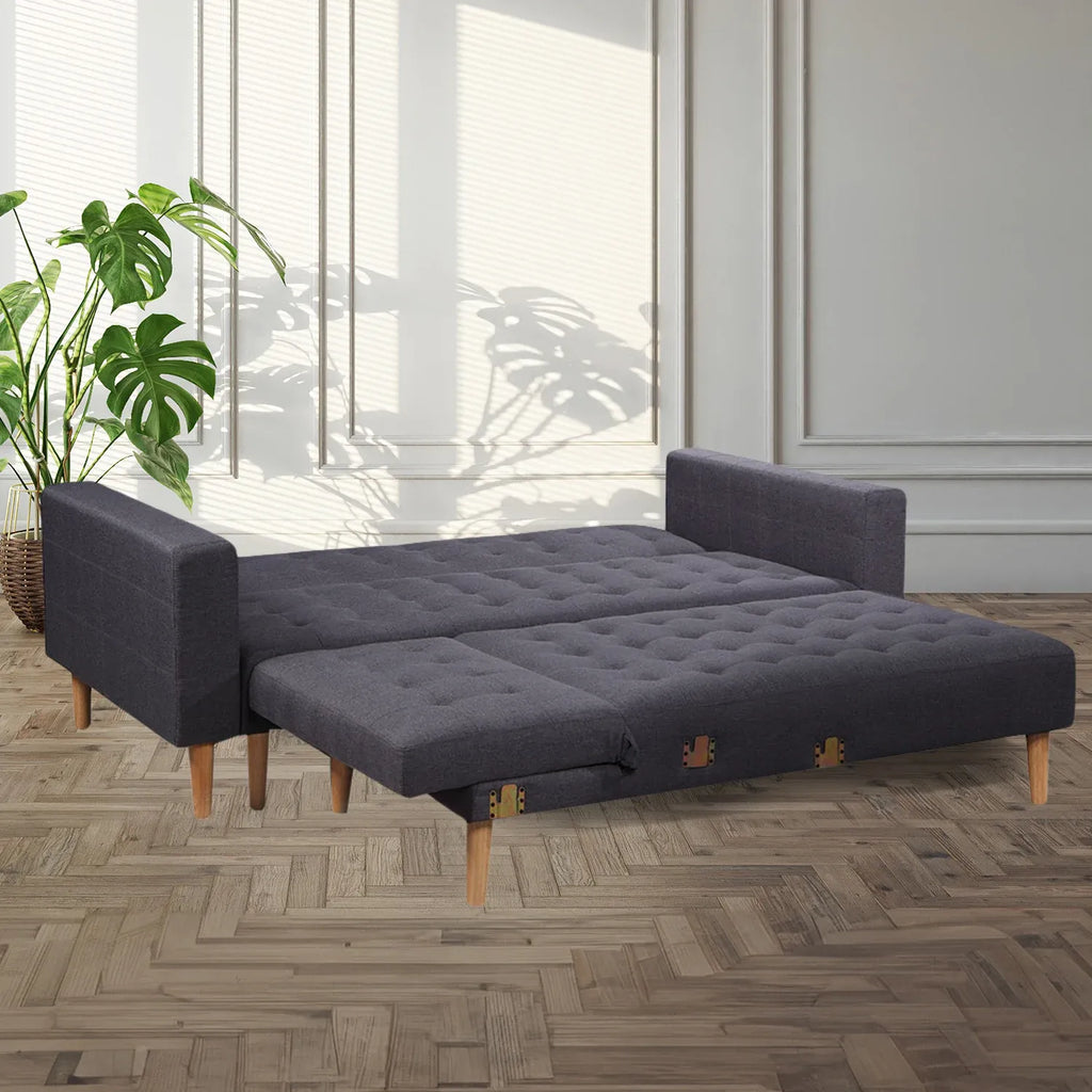 Sarantino Linen Fabric Corner Sofa Bed Couch Lounge With Chaise Furniture - Dark Grey - YDS.com.au