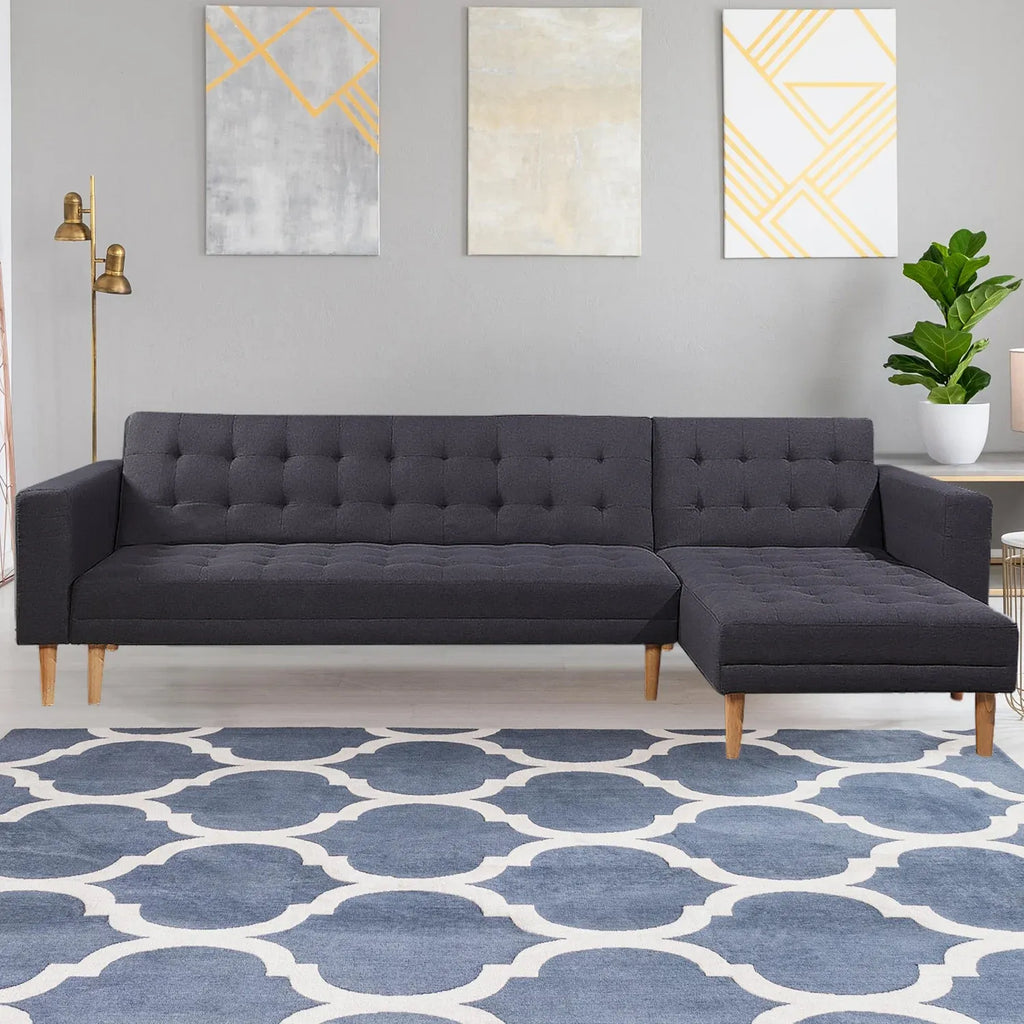 Sarantino Linen Fabric Corner Sofa Bed Couch Lounge With Chaise Furniture - Dark Grey - YDS.com.au