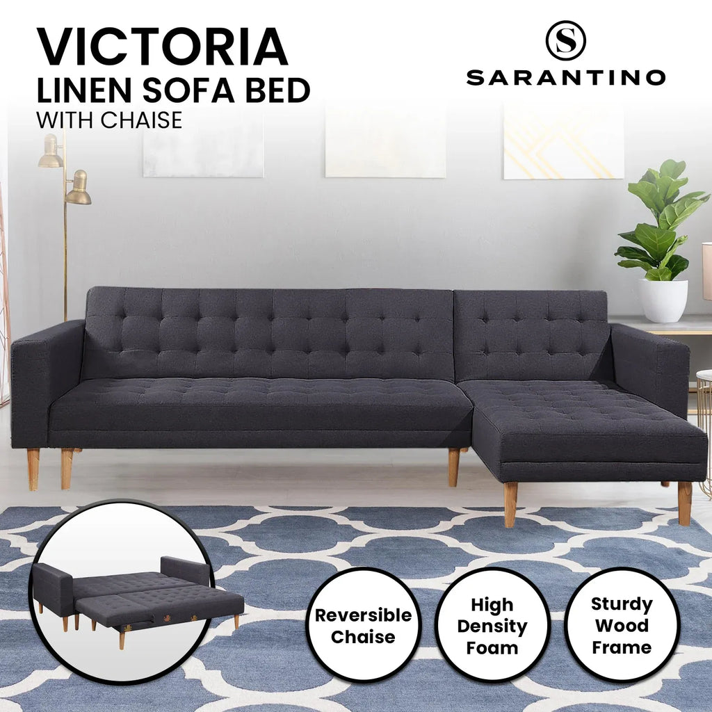 Sarantino Linen Fabric Corner Sofa Bed Couch Lounge With Chaise Furniture - Dark Grey - YDS.com.au