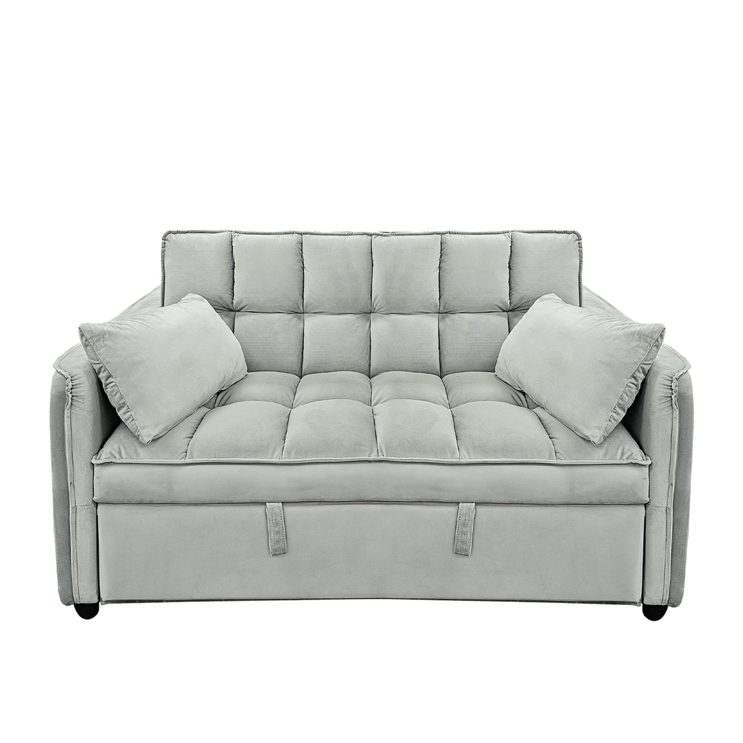 Sarantino Quincy 2-Seater Velvet Sofa Bed in Dark Grey with Wooden Frame and Tufted Design - Light Grey