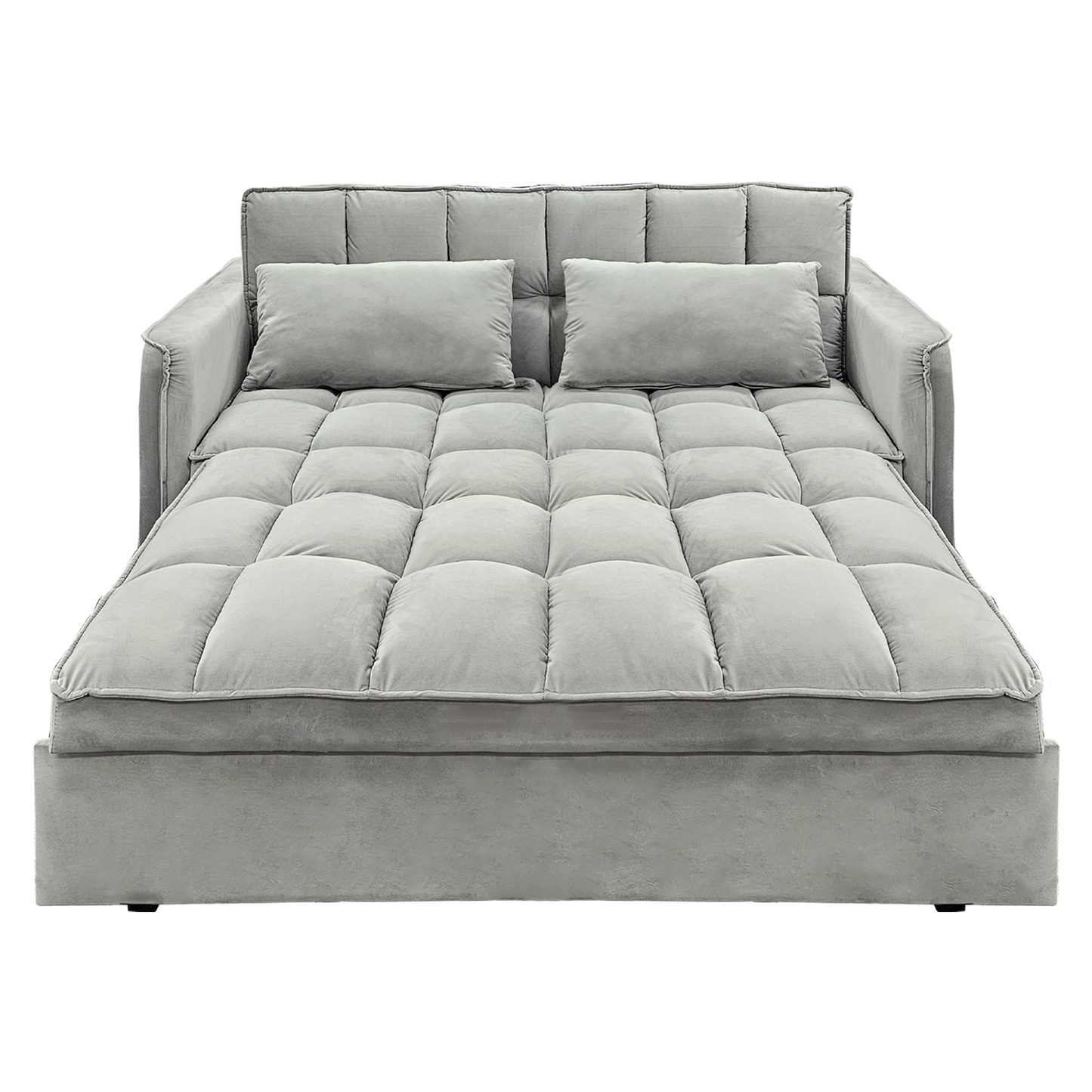 Sarantino Quincy 2-Seater Velvet Sofa Bed in Dark Grey with Wooden Frame and Tufted Design - Light Grey