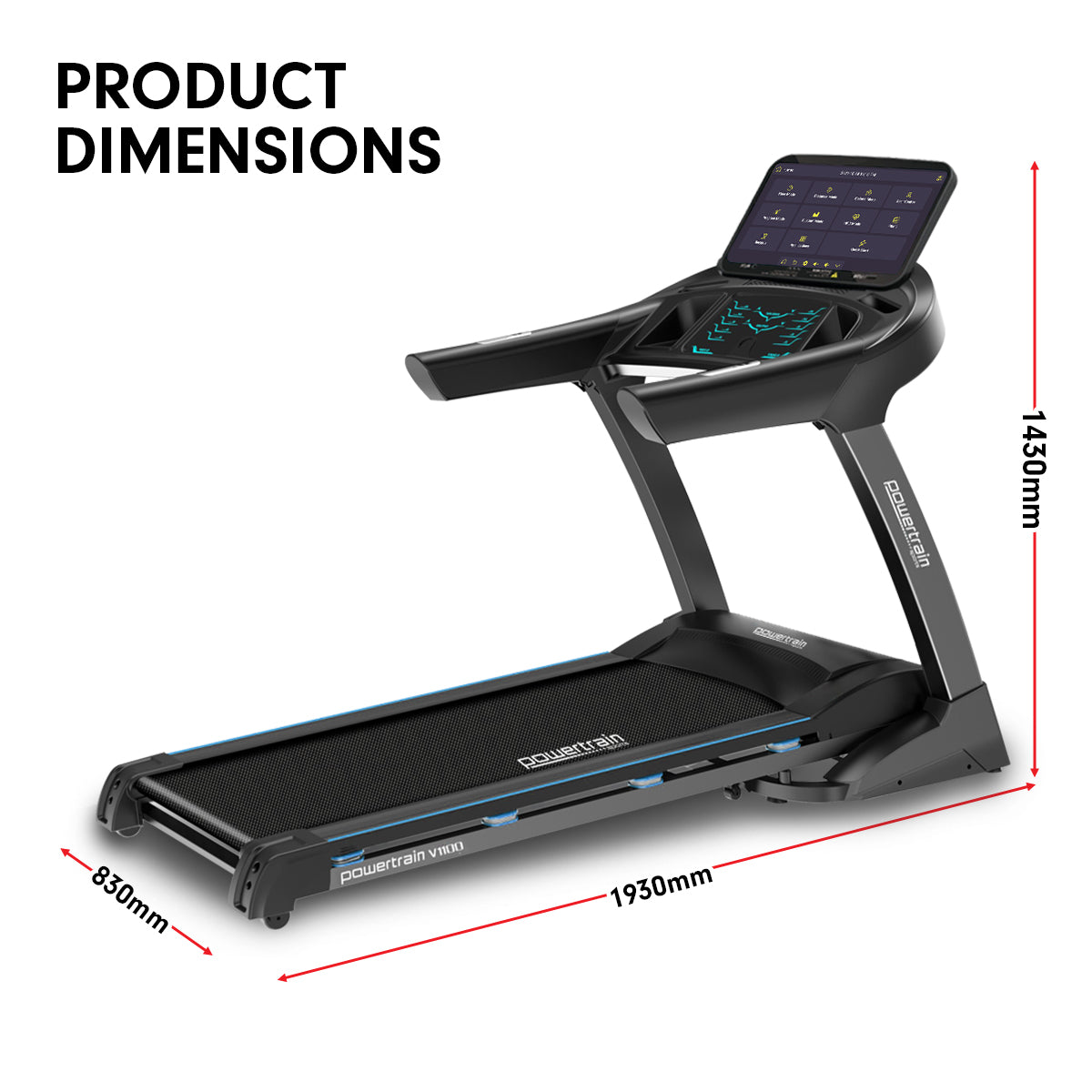 Powertrain V1100 Treadmill with Wifi Touch Screen & Incline - YDS.com.au
