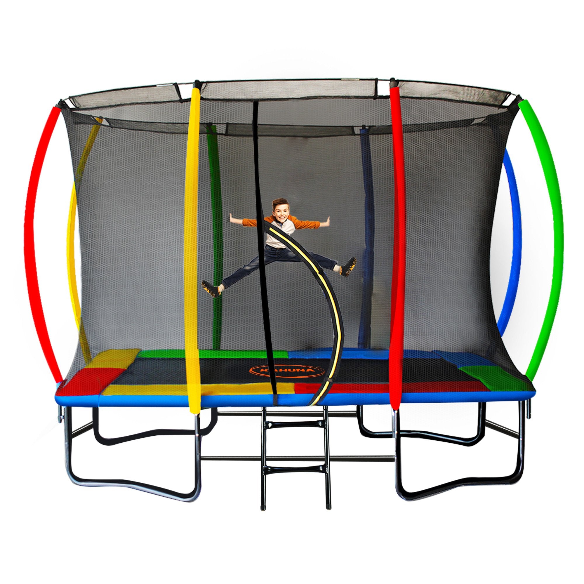 Kahuna 8ft x 11ft Rectangular Trampoline Rainbow Free Safety Net Spring Pad Cover Mat Ladder - YDS.com.au