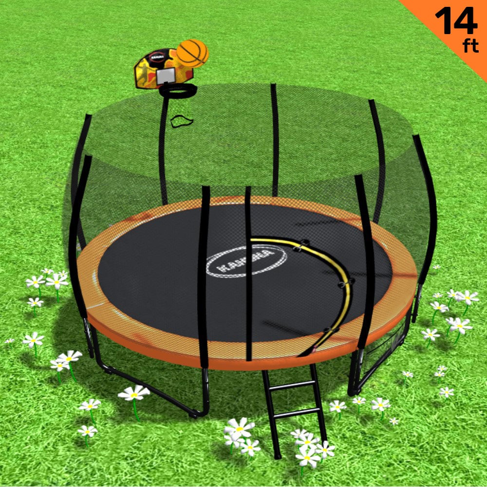 Kahuna Twister 14ft Springless Trampoline Outdoor Kids Safety Net Pad Mat with Basketball Set - YDS.com.au
