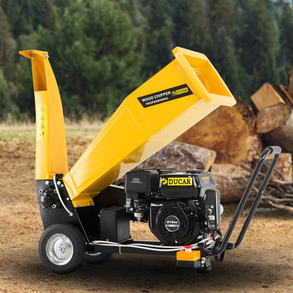 Ducar D70 7HP Wood Chipper Electric Start Shredder Mulcher Grinder Petrol in Yellow