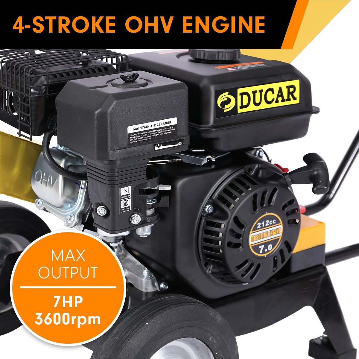 Ducar 7hp Wood Chipper Shredder Mulcher Grinder Petrol Yellow - YDS.com.au
