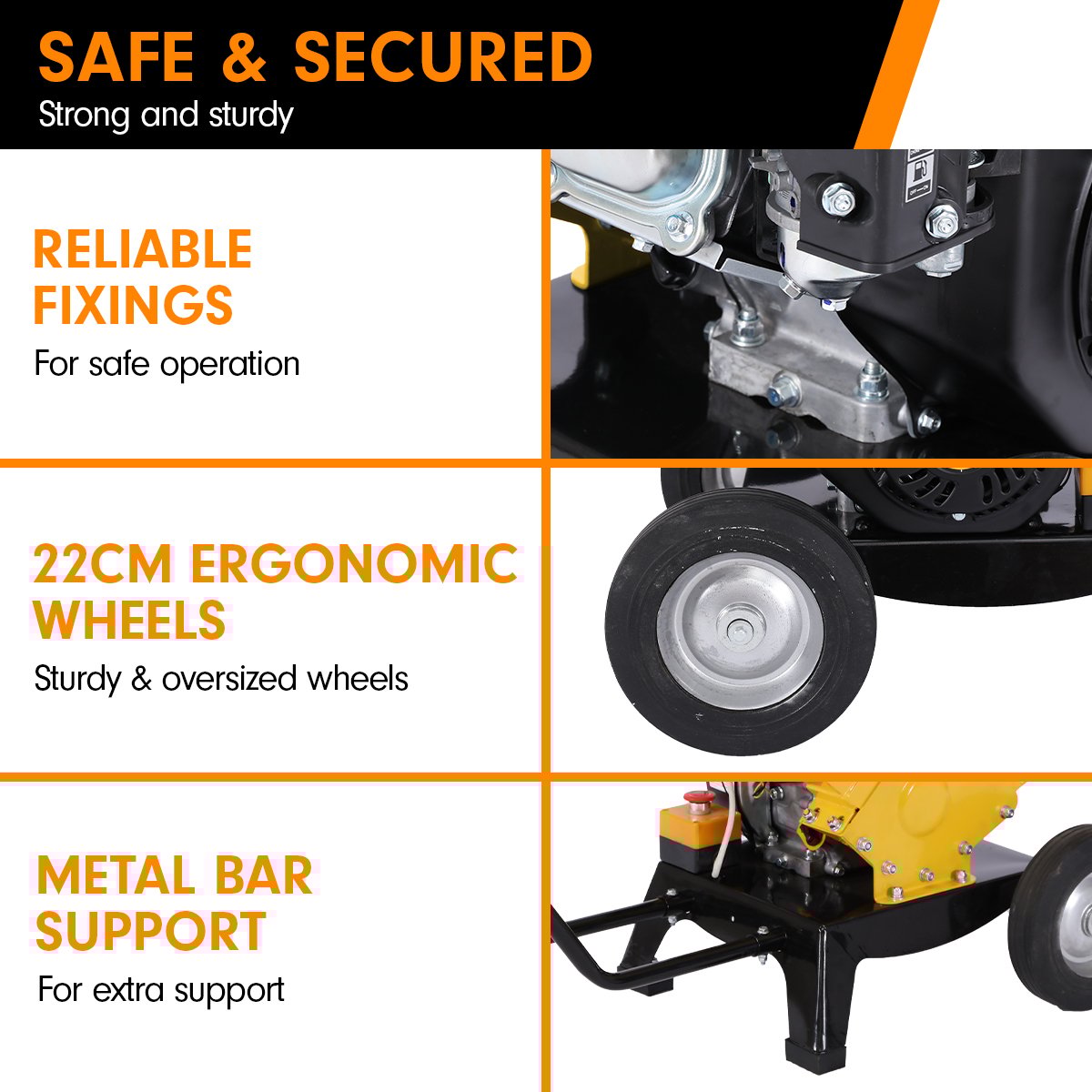 Ducar 7hp Wood Chipper Shredder Mulcher Grinder Petrol Yellow - YDS.com.au