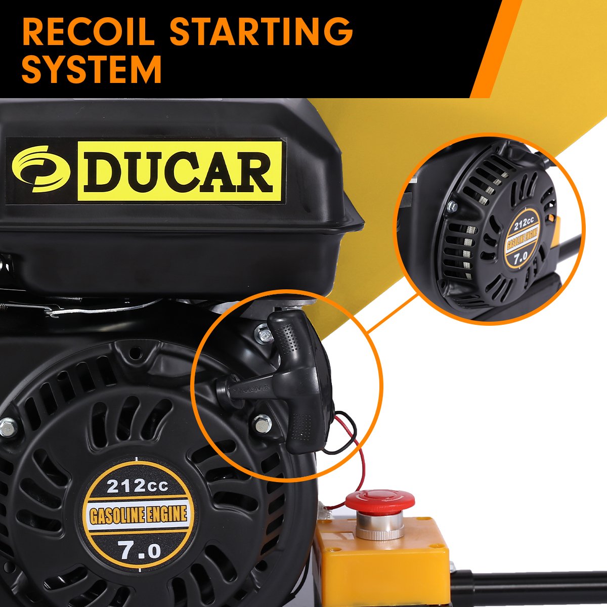 Ducar 7hp Wood Chipper Shredder Mulcher Grinder Petrol Yellow - YDS.com.au