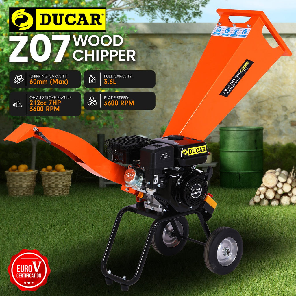 Ducar 7hp Wood Chipper Shredder Mulcher Grinder Petrol Orange - YDS.com.au
