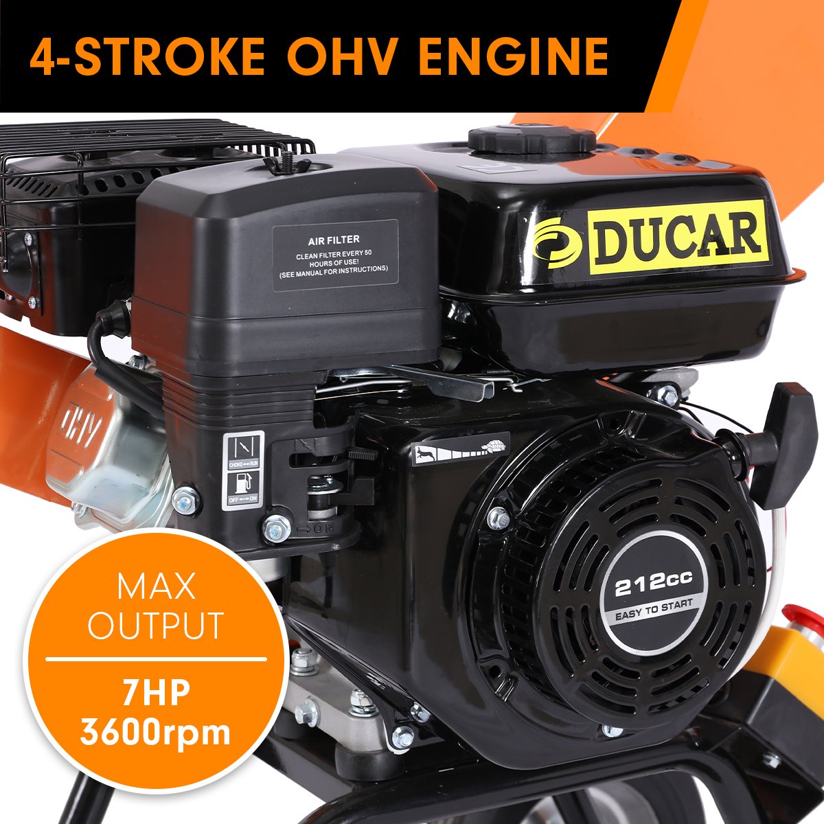 Ducar 7hp Wood Chipper Shredder Mulcher Grinder Petrol Orange - YDS.com.au