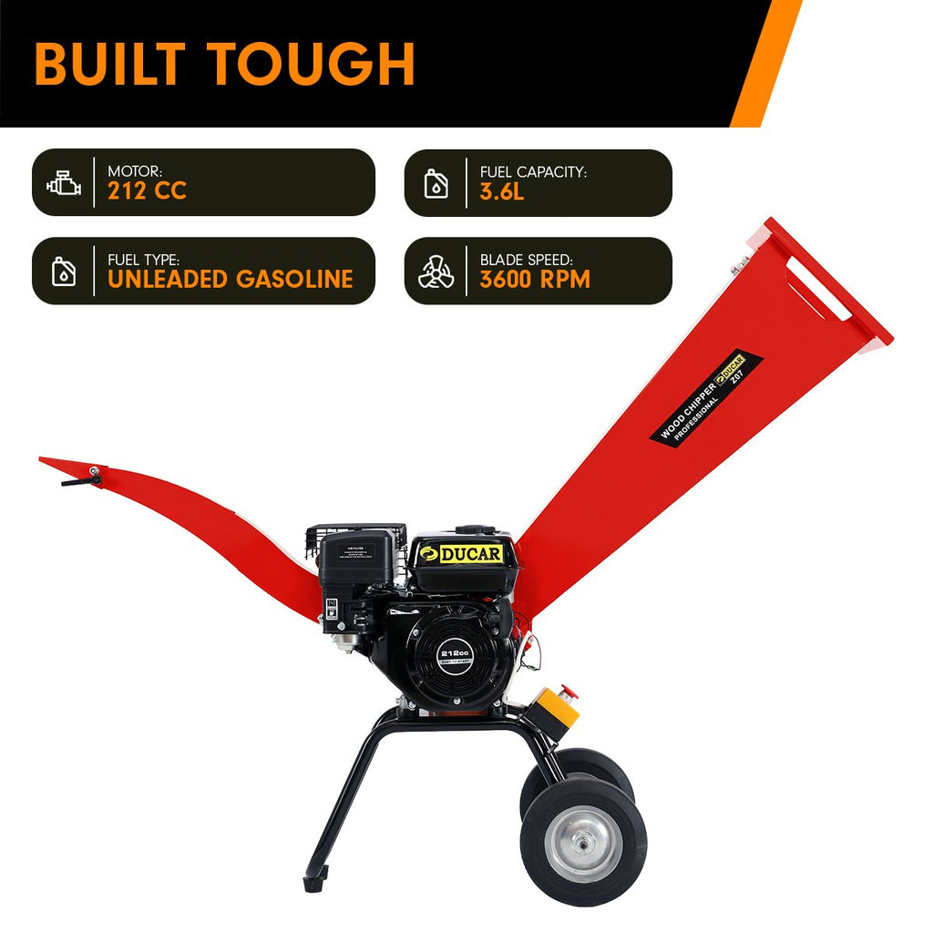 Ducar 7hp Wood Chipper Shredder Mulcher Grinder Petrol Red - YDS.com.au