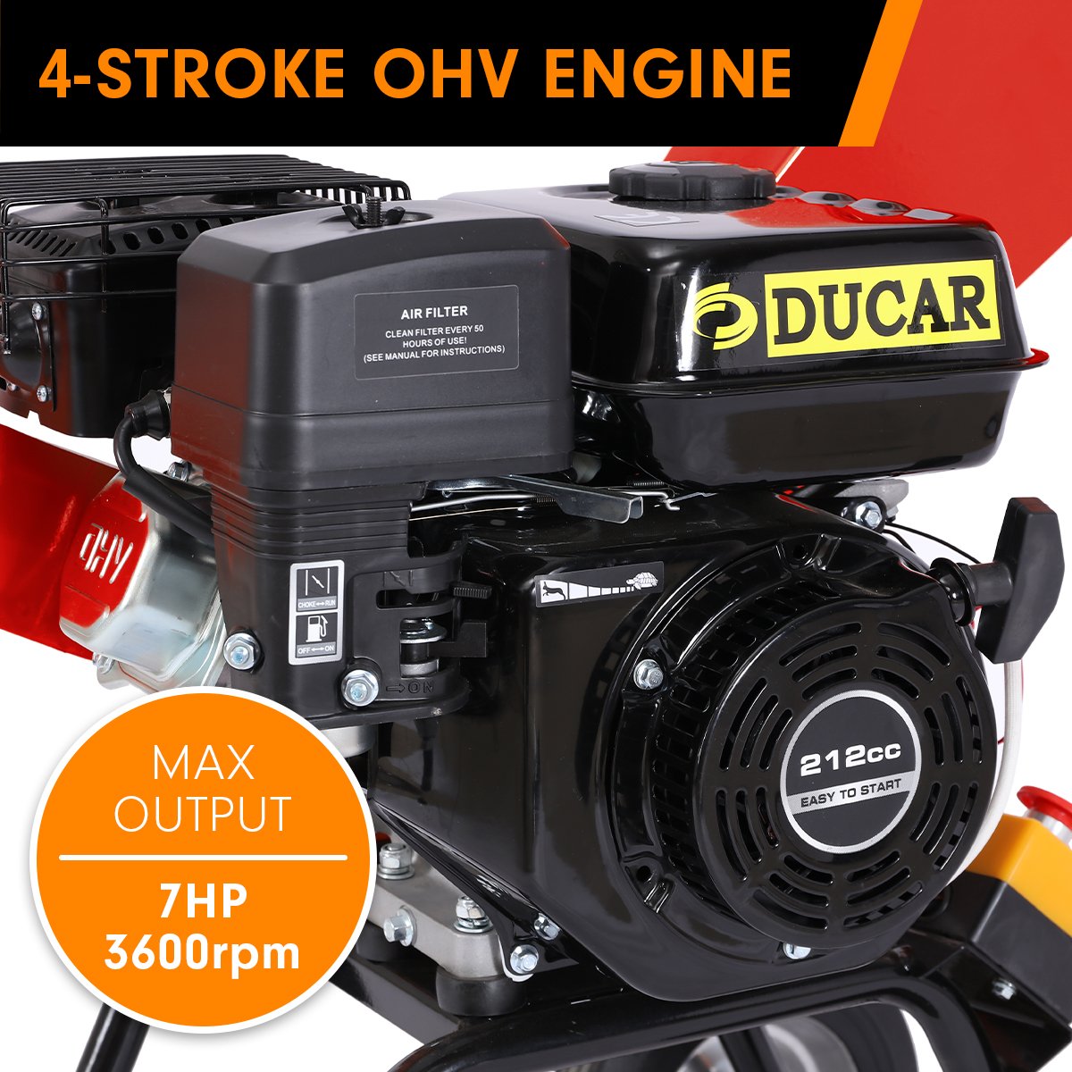 Ducar 7hp Wood Chipper Shredder Mulcher Grinder Petrol Red - YDS.com.au