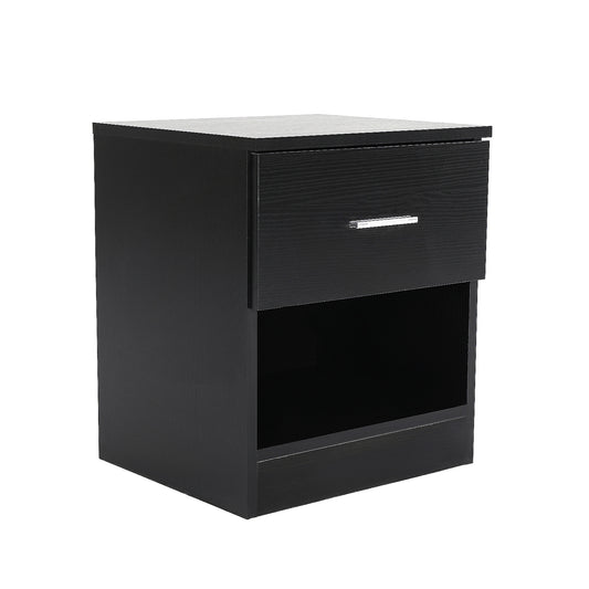 Bedside Table Side Storage Cabinet Nightstand Bedroom 1 Drawer 1 Shelf ELLA - BLACK